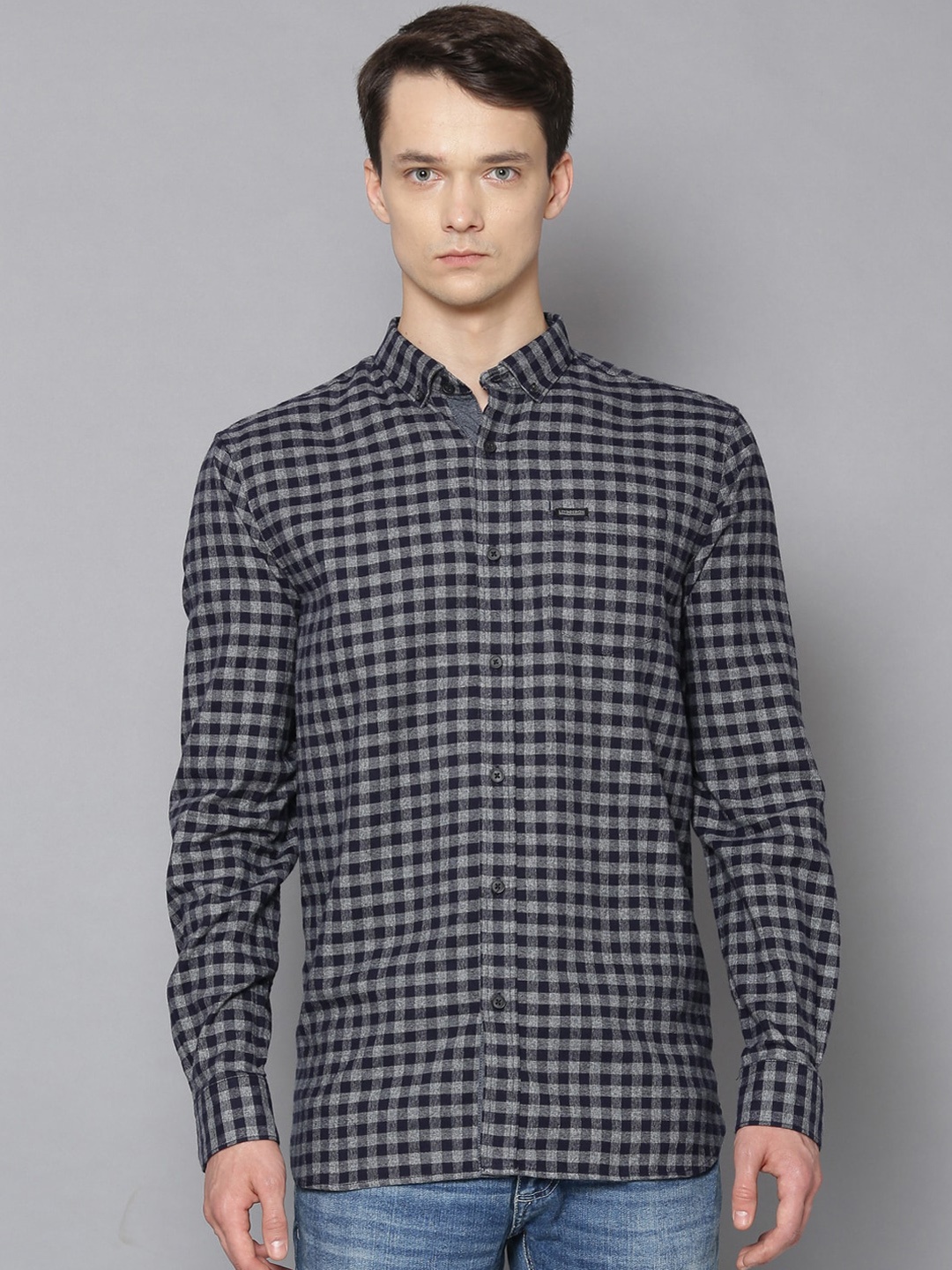 

LINDBERGH Men Navy Blue Gingham Checks Checked Casual Shirt