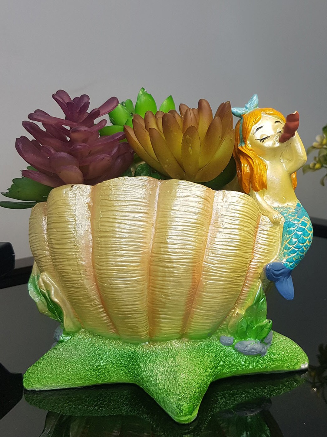 Wonderland White & Green Resin Mermaid Planter