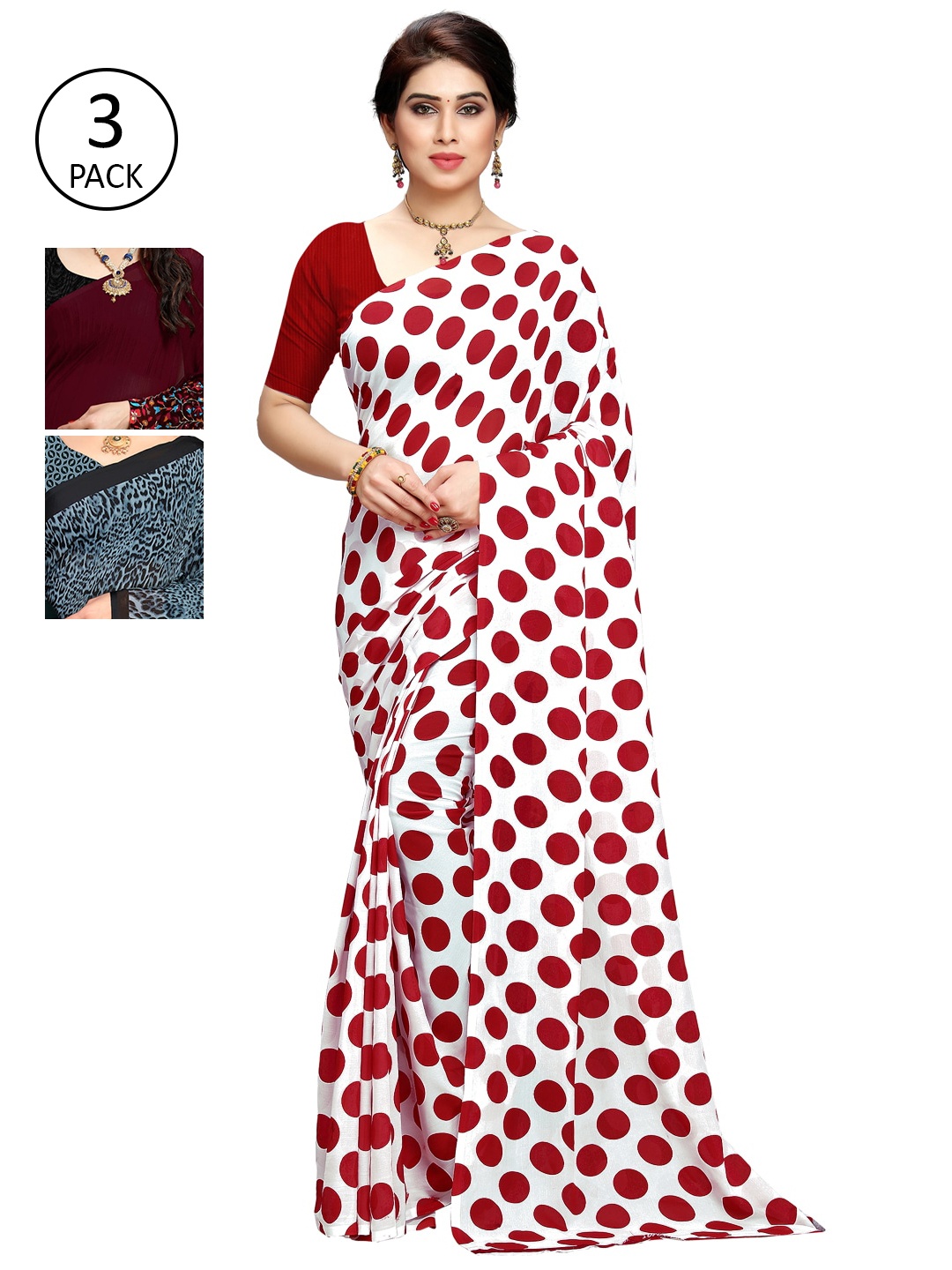 

ANAND SAREES Pack of 3 Printed Sarees, Multi