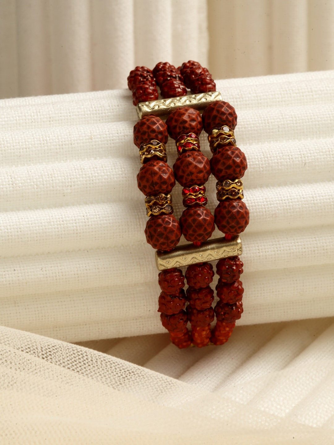 

PANASH Gold-Toned Traditional Rudraksha Rakhi With Roli Chawal, Red