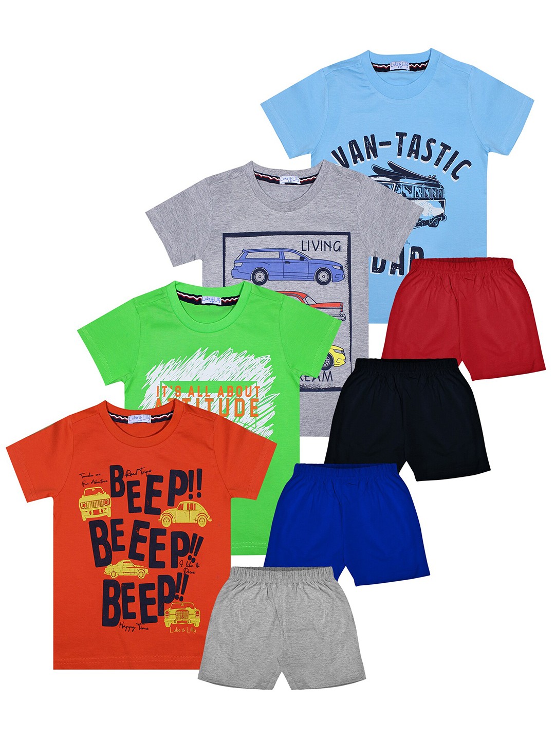 

Luke & Lilly Boys Pack of 4 Printed Cotton T-shirt with Shorts, Red