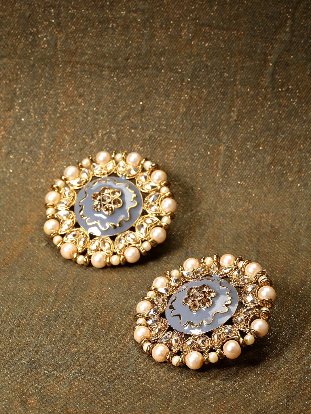 

Priyaasi Grey Gold-Plated Circular Pearls Handcrafted Large Studs Earrings