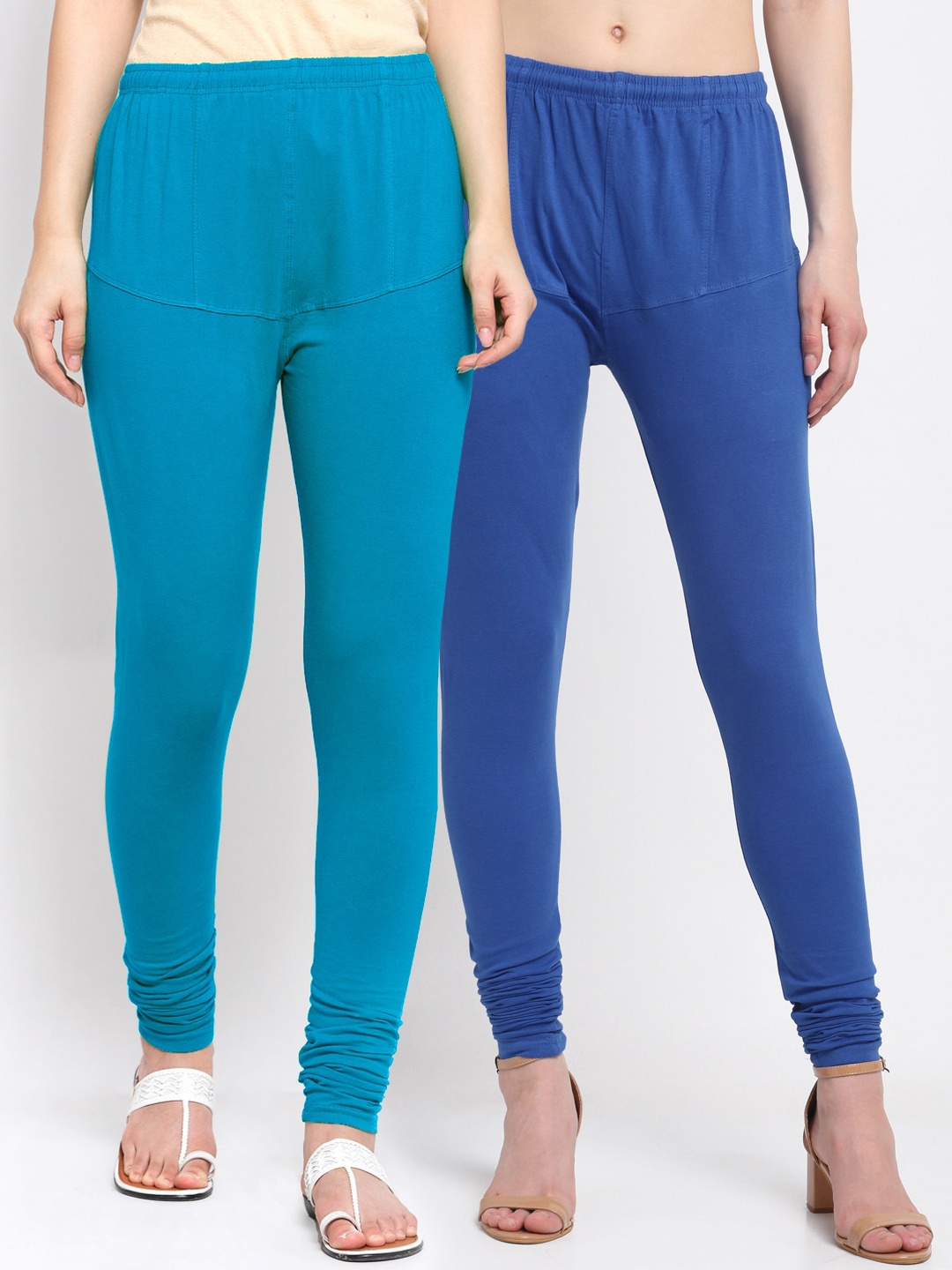 

KLOTTHE Women Pack Of 2 Blue Solid Churidar-Length Cotton Leggings