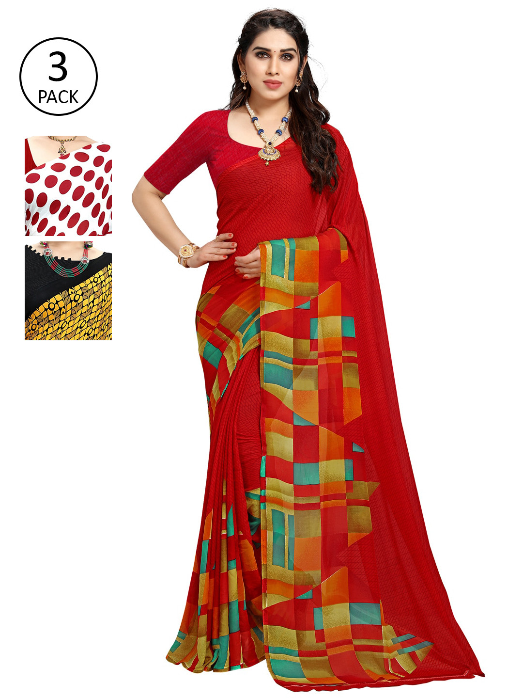 

KALINI Pack of 3 Printed Sarees, Multi