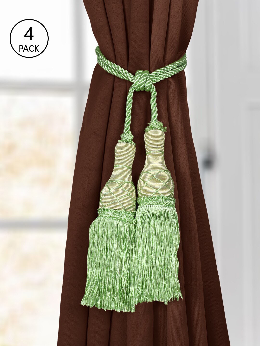 

Story@home Set Of 4 Green Braided Tassel Rope Curtain Tiebacks