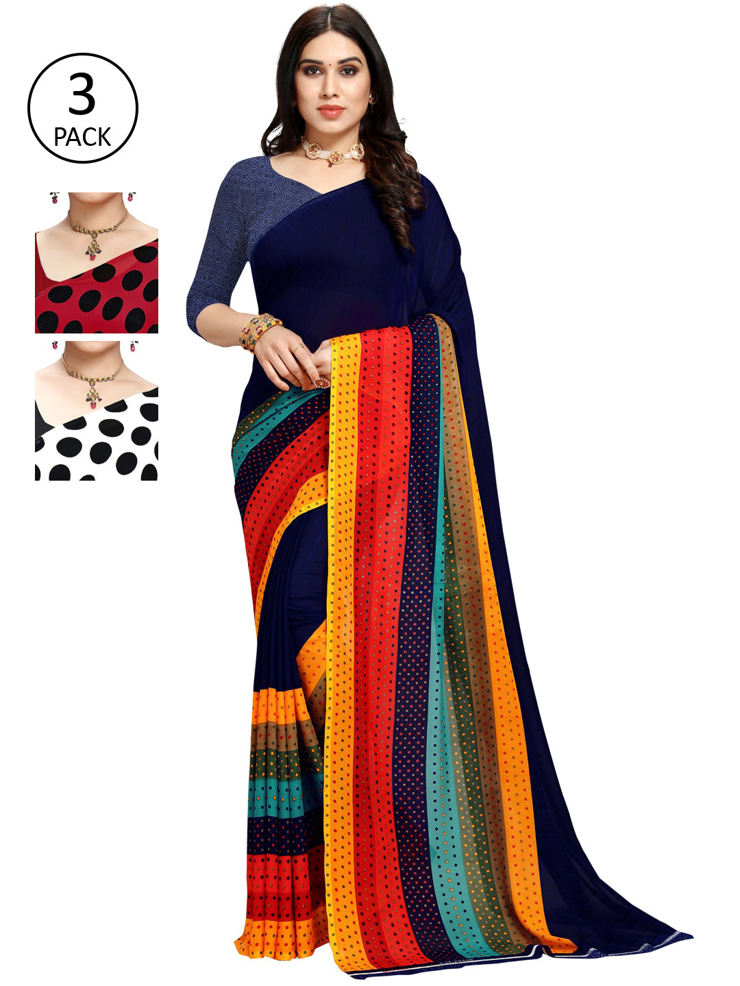 

KALINI Pack of 3 Printed Sarees, Black