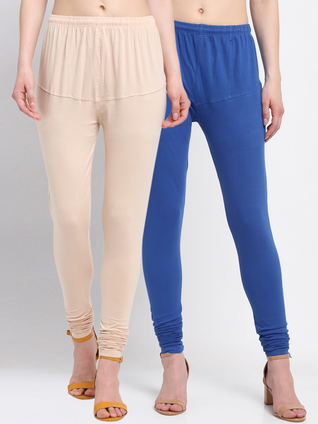 

KLOTTHE Women Pack Of 2 Beige & Blue Churidar-Length Cotton Leggings
