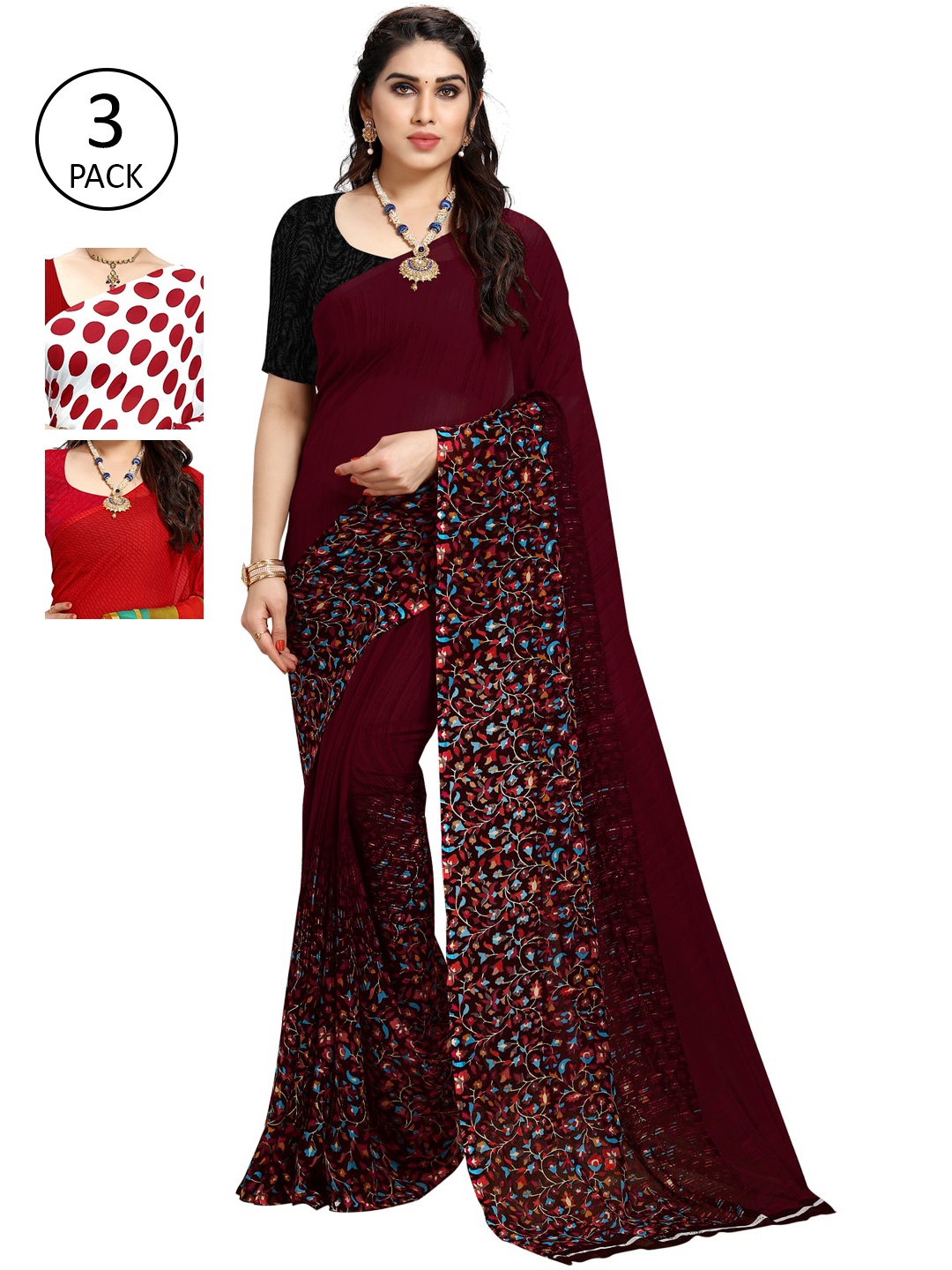 

ANAND SAREES Pack of 3 Printed Sarees, Multi