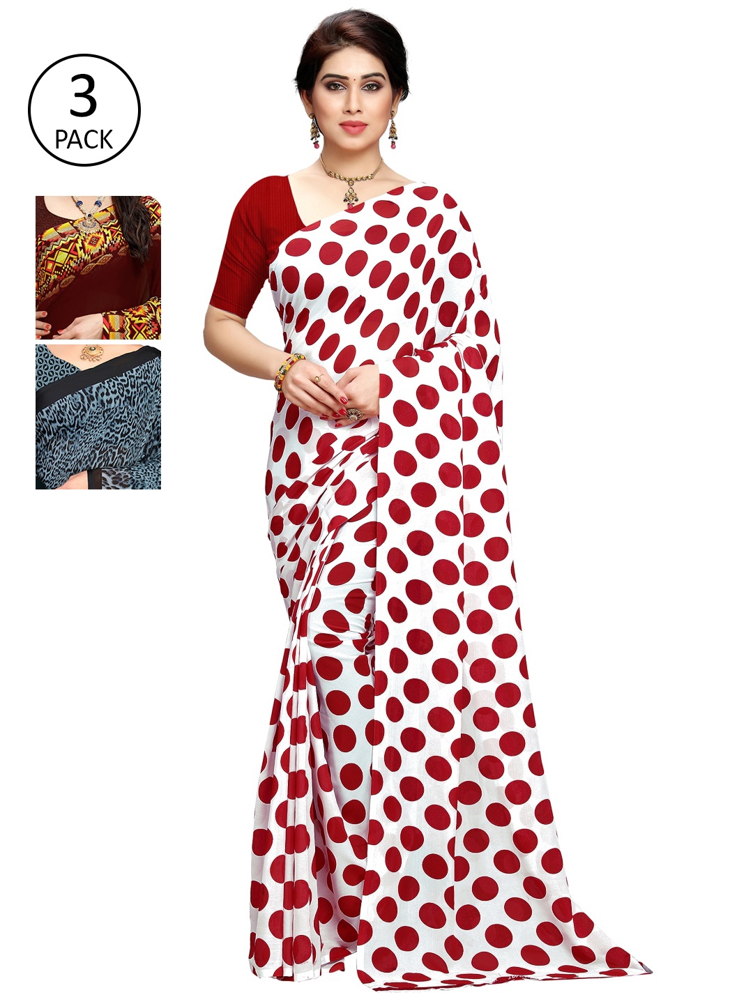 

KALINI Pack of 3 Printed Sarees, Multi