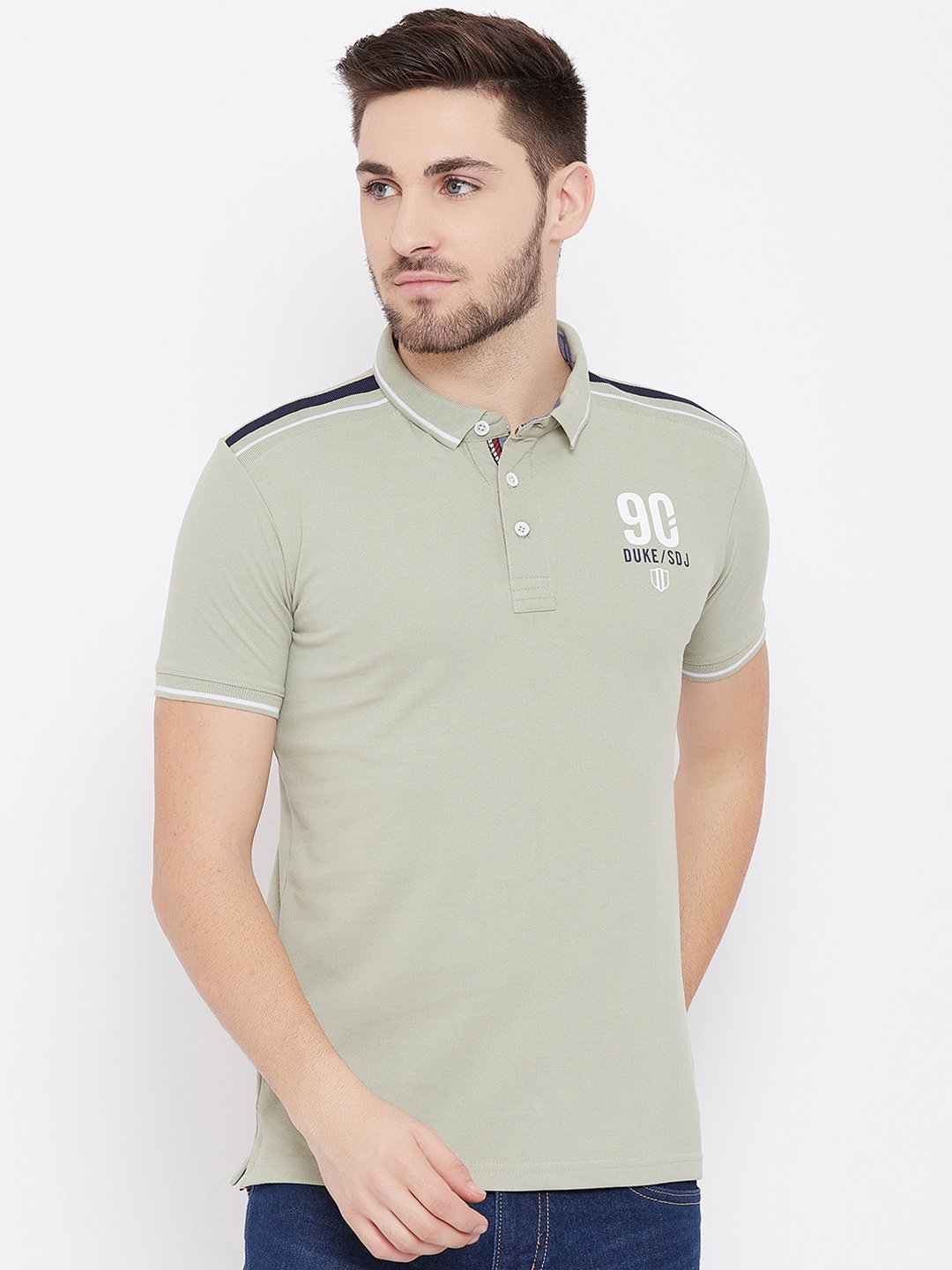 

Duke Men Green Polo Collar Slim Fit T-shirt