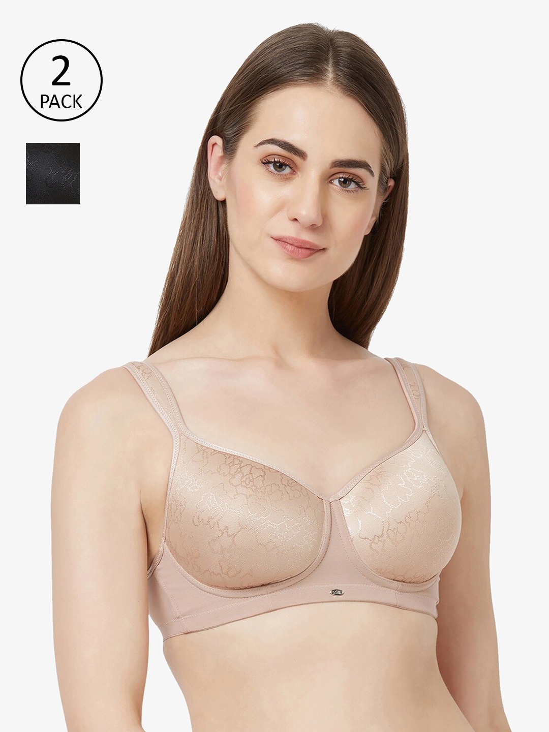 

Soie Black & Beige Bralette Bra Half Coverage Lightly Padded