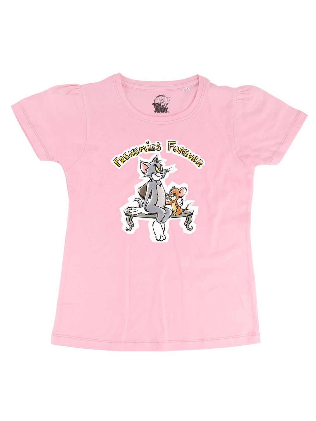 

Tom & Jerry Girls Pink & Green Pure Cotton Regular Top