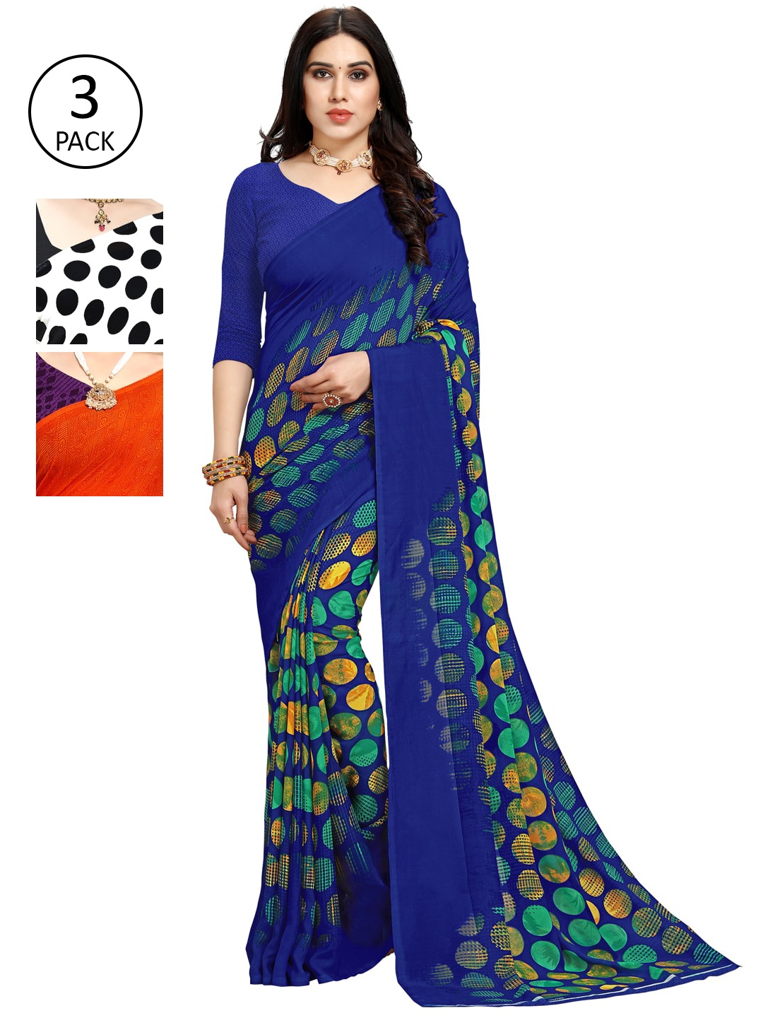 

KALINI Pack Of Three Printed Saree, White