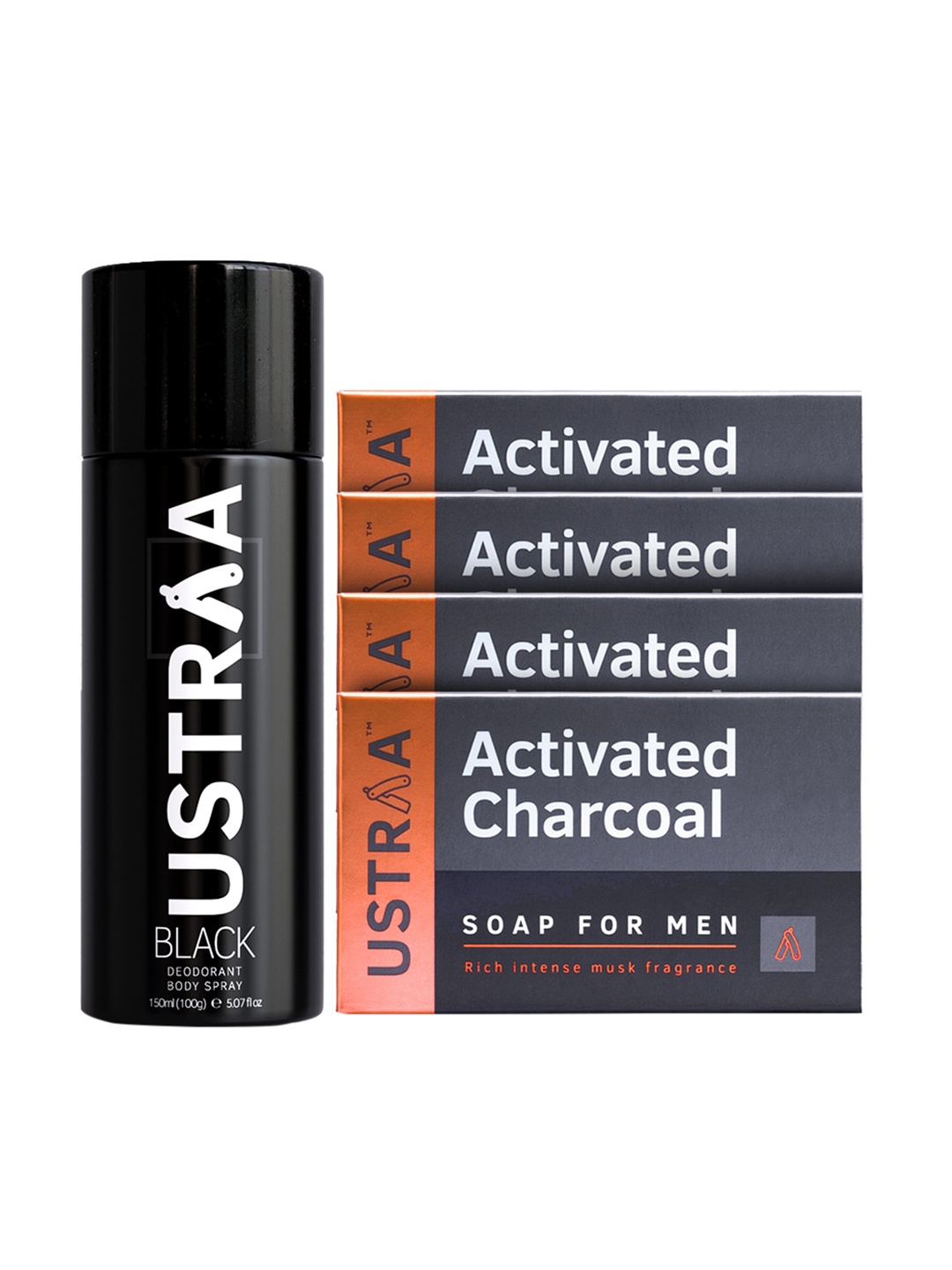 

Ustraa Black Deodorant Body Spray & Activated Charcoal set of 4
