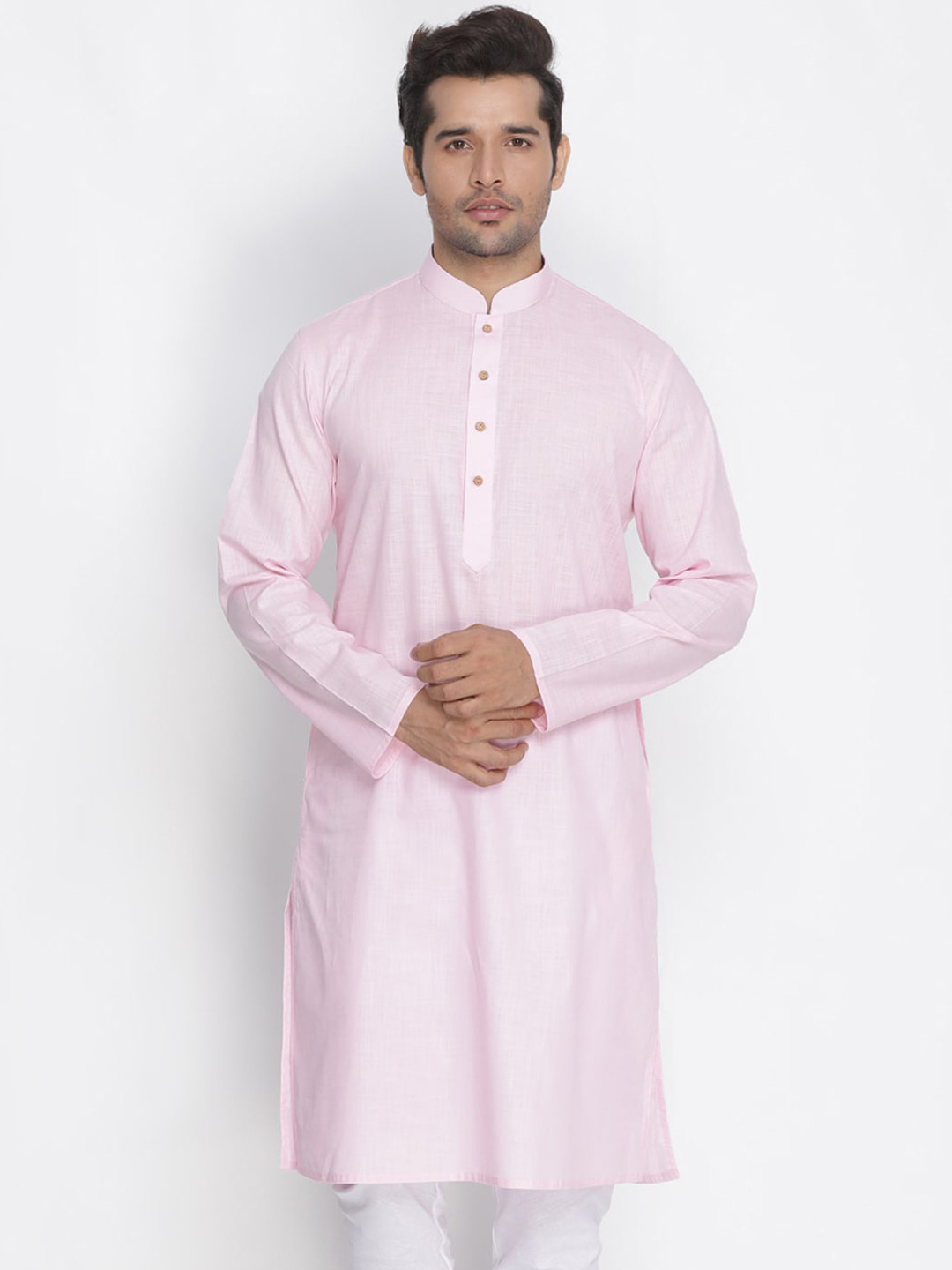 

VASTRAMAY Men Pink & White Solid Straight Kurta