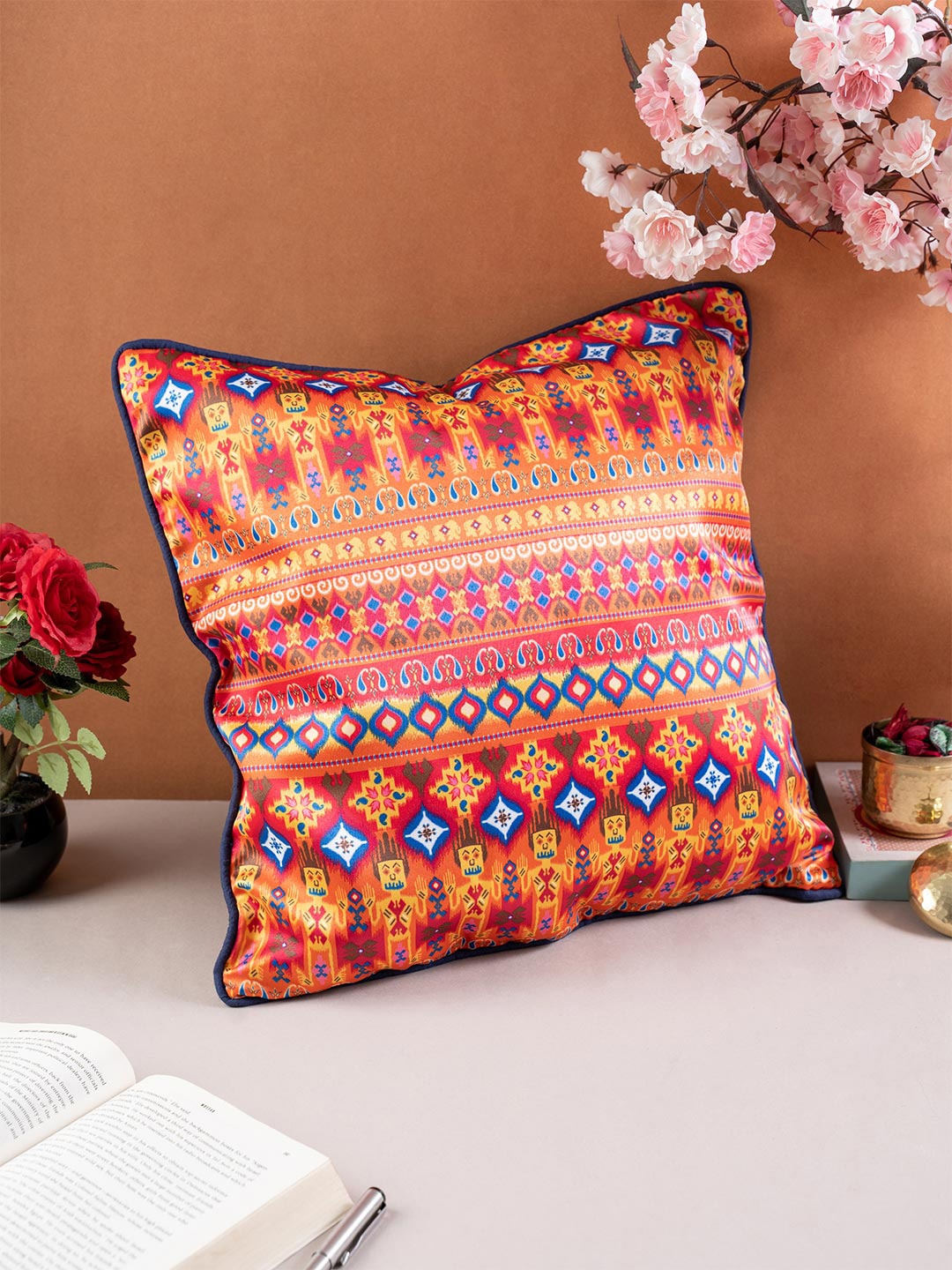 

KOLOROBIA Brown & Blue Quirky Satin Square Cushion Covers