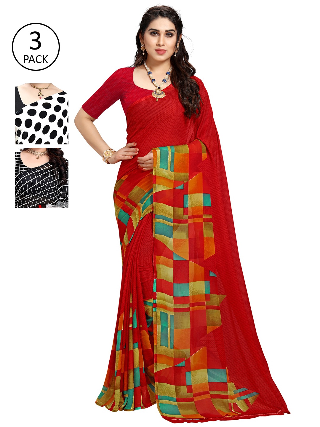 

KALINI Pack Of 3 Multicoloured Printed Sarees, White