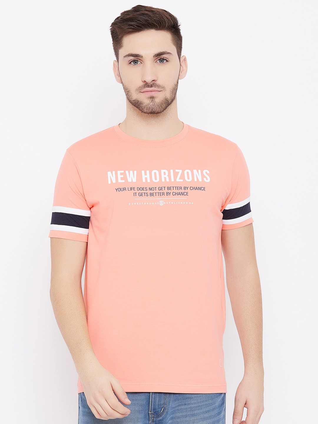 

Duke Men Orange Typography Printed Slim Fit T-shirt