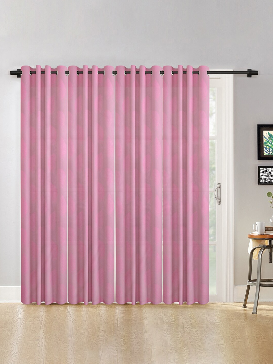 

HOSTA HOMES Pink Set of 4 Floral Long Door Curtain