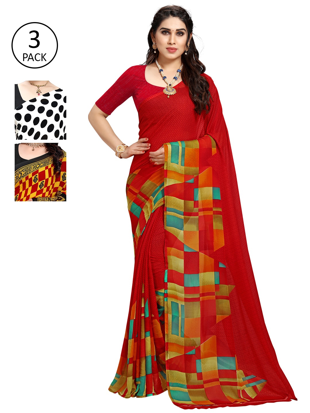 KALINI Pack Of 3 Printed Saree, White