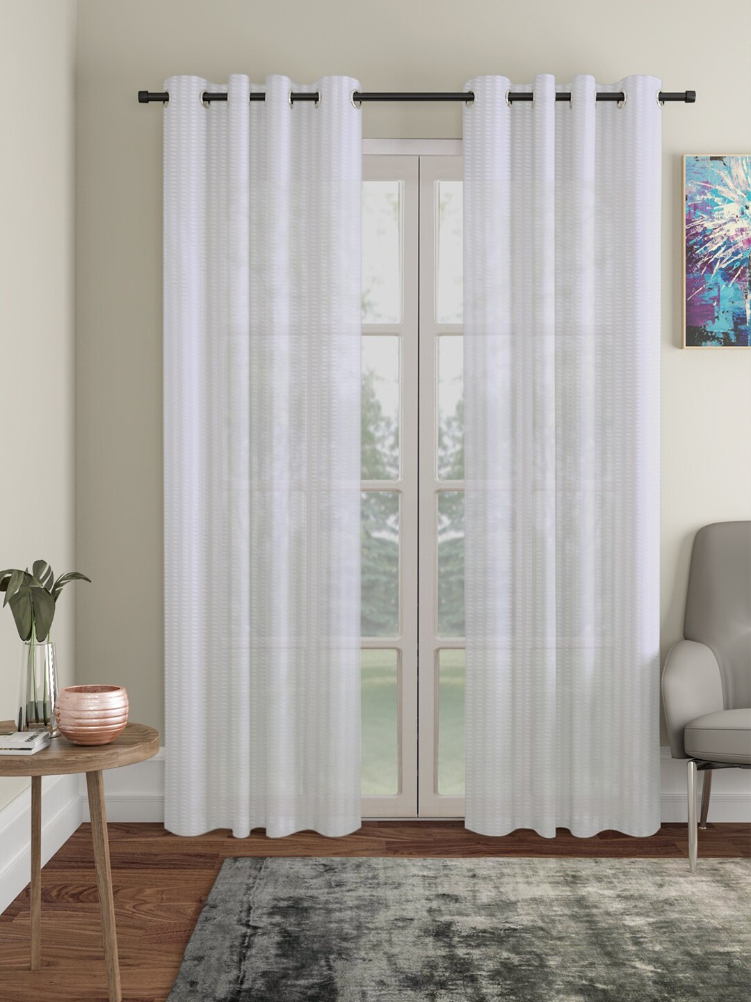 

HOSTA HOMES White Set of 2 Striped Door Curtain