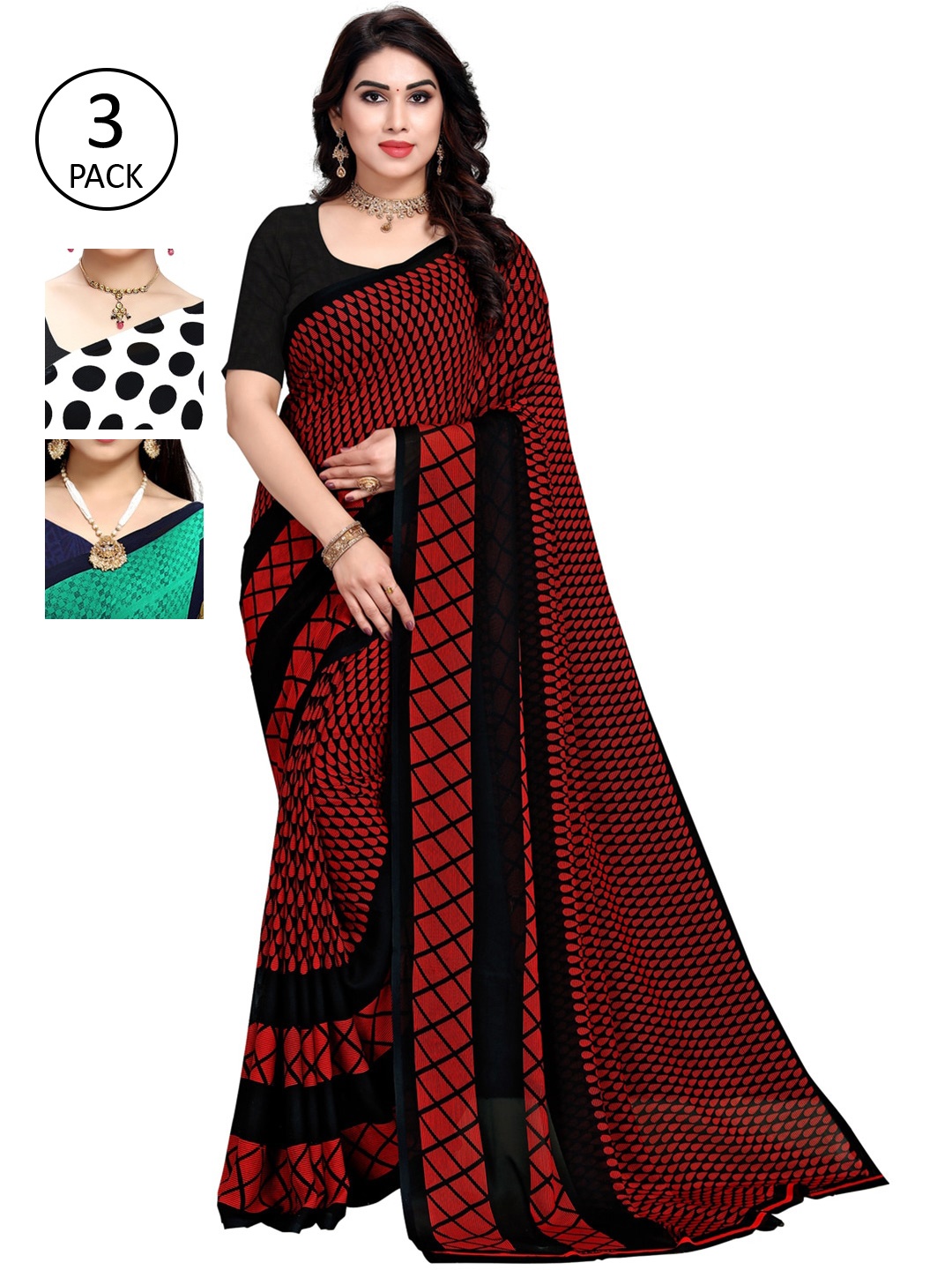 KALINI Pack Of Three Printed Saree, White