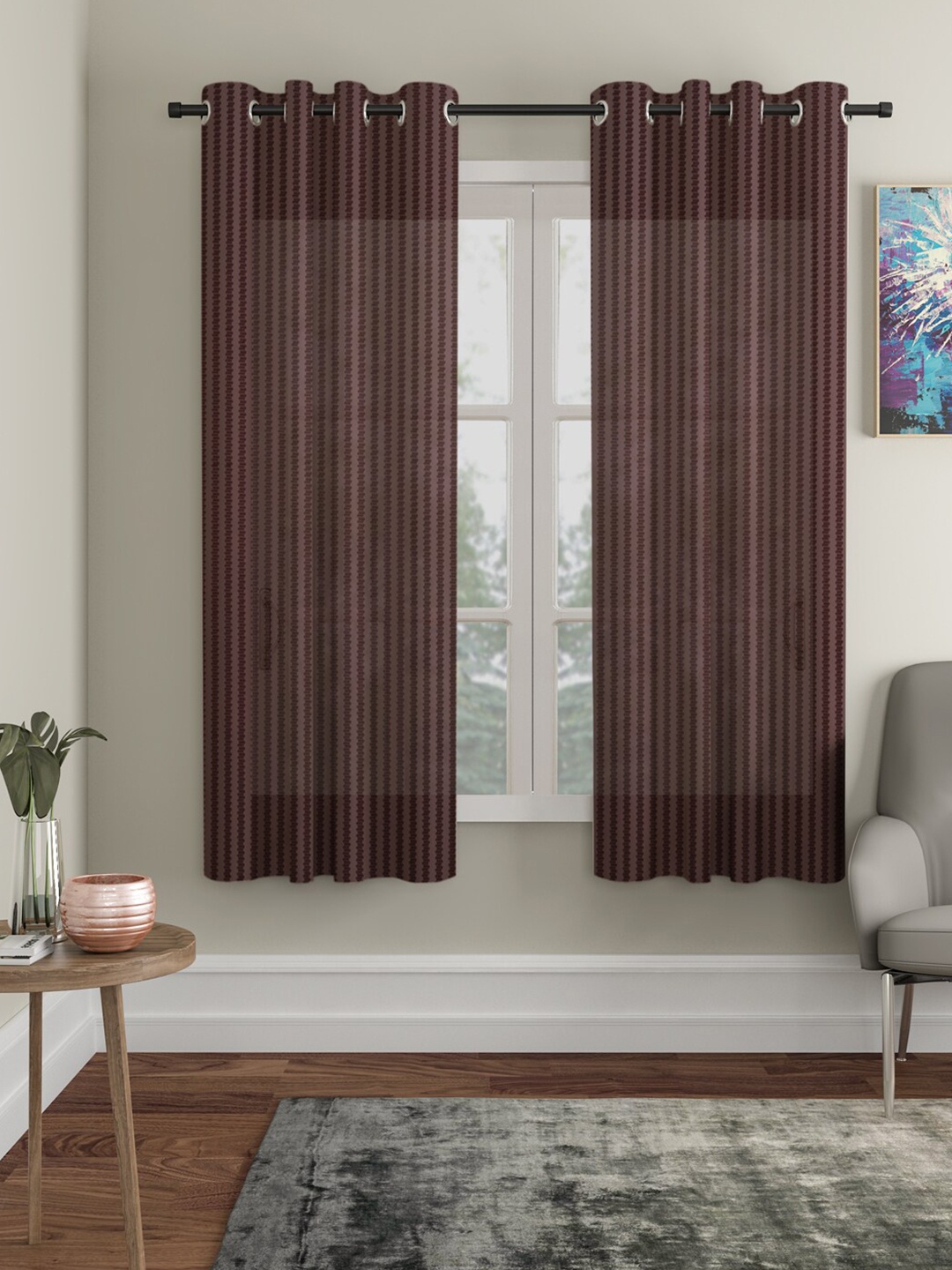 

HOSTA HOMES Brown Set of 2 Striped Window Curtain