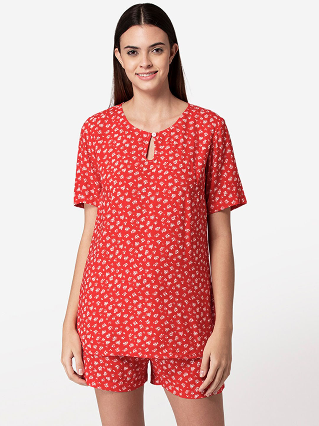 

Fluffalump Women Red & White Printed Night Suit