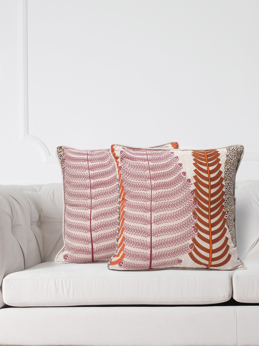 

SWAYAM Pink & Brown Set of 2 Ethnic Motifs Square Cushion Covers
