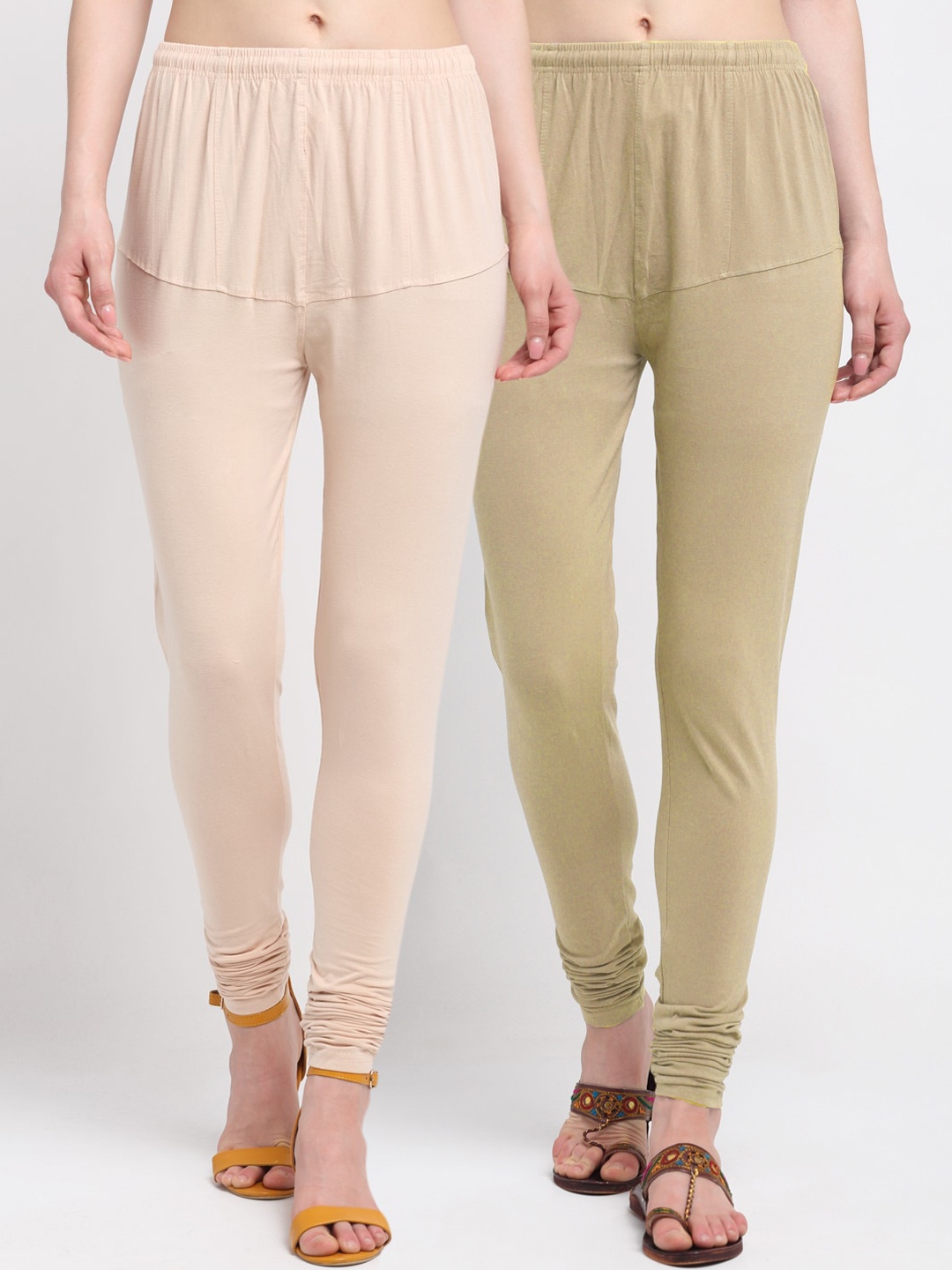 

KLOTTHE Women Pack Of 2 Solid Churidar-Length Cotton Leggings, Taupe