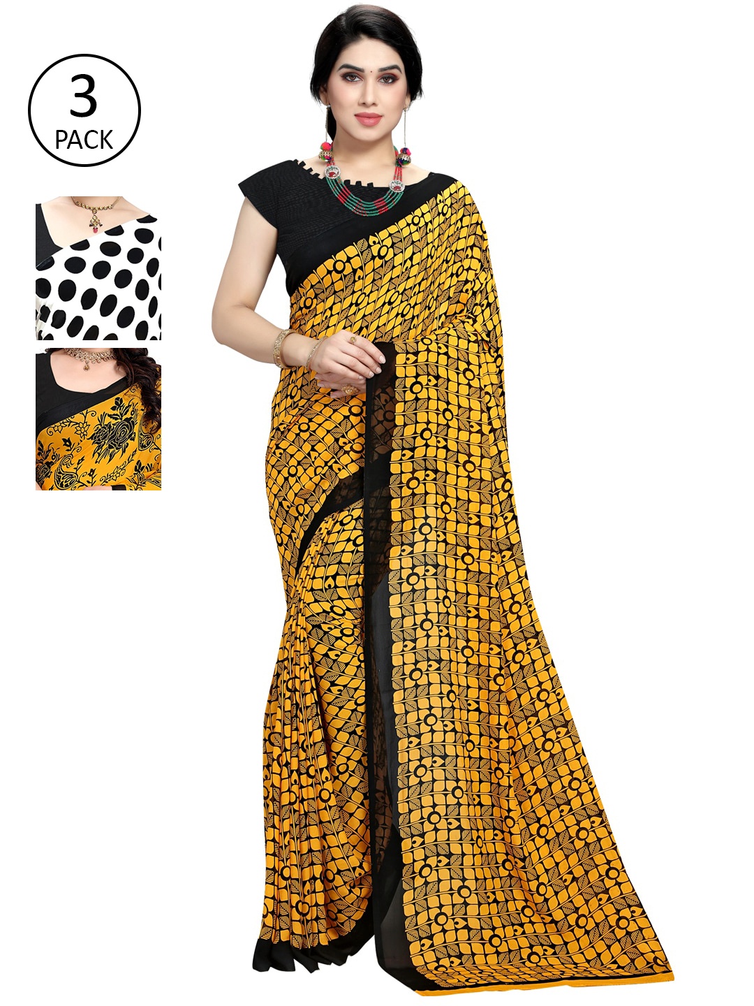 

KALINI Pack Of 3 Printed Sarees, White
