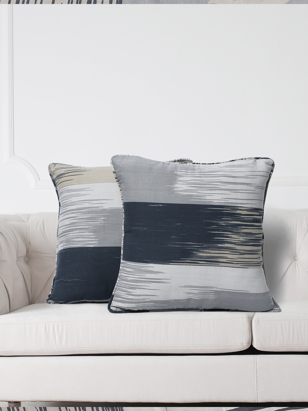 

SWAYAM Grey & Black Set of 2 Abstract Square Cushion Covers