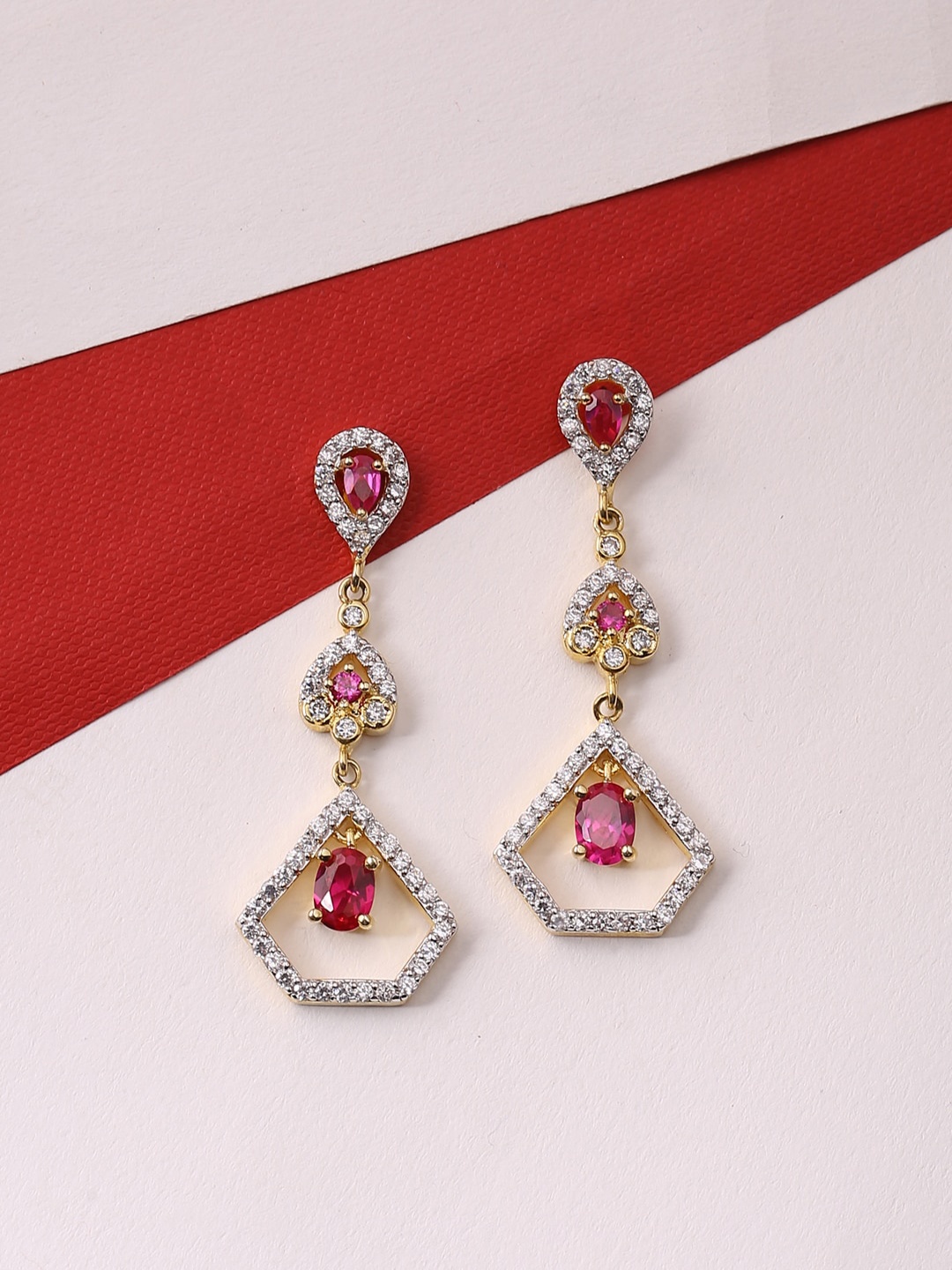 

Tistabene Gold-Plated White & Red Contemporary Drop Earrings
