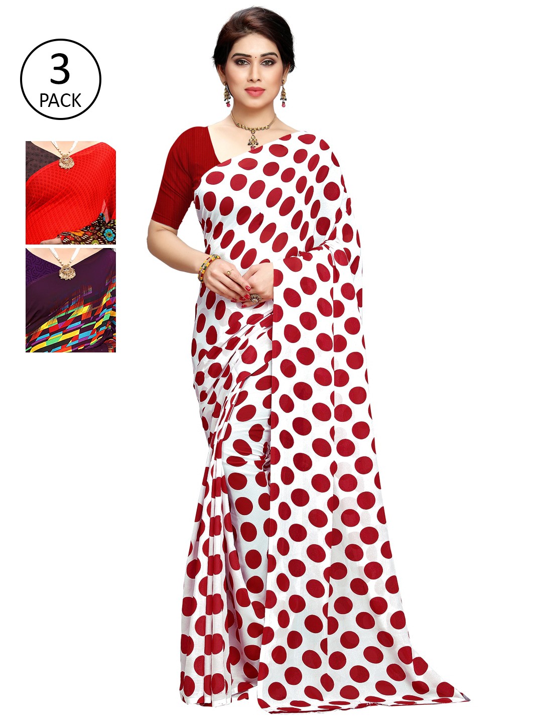 

KALINI Pack Of 3 Red & Purple Saree