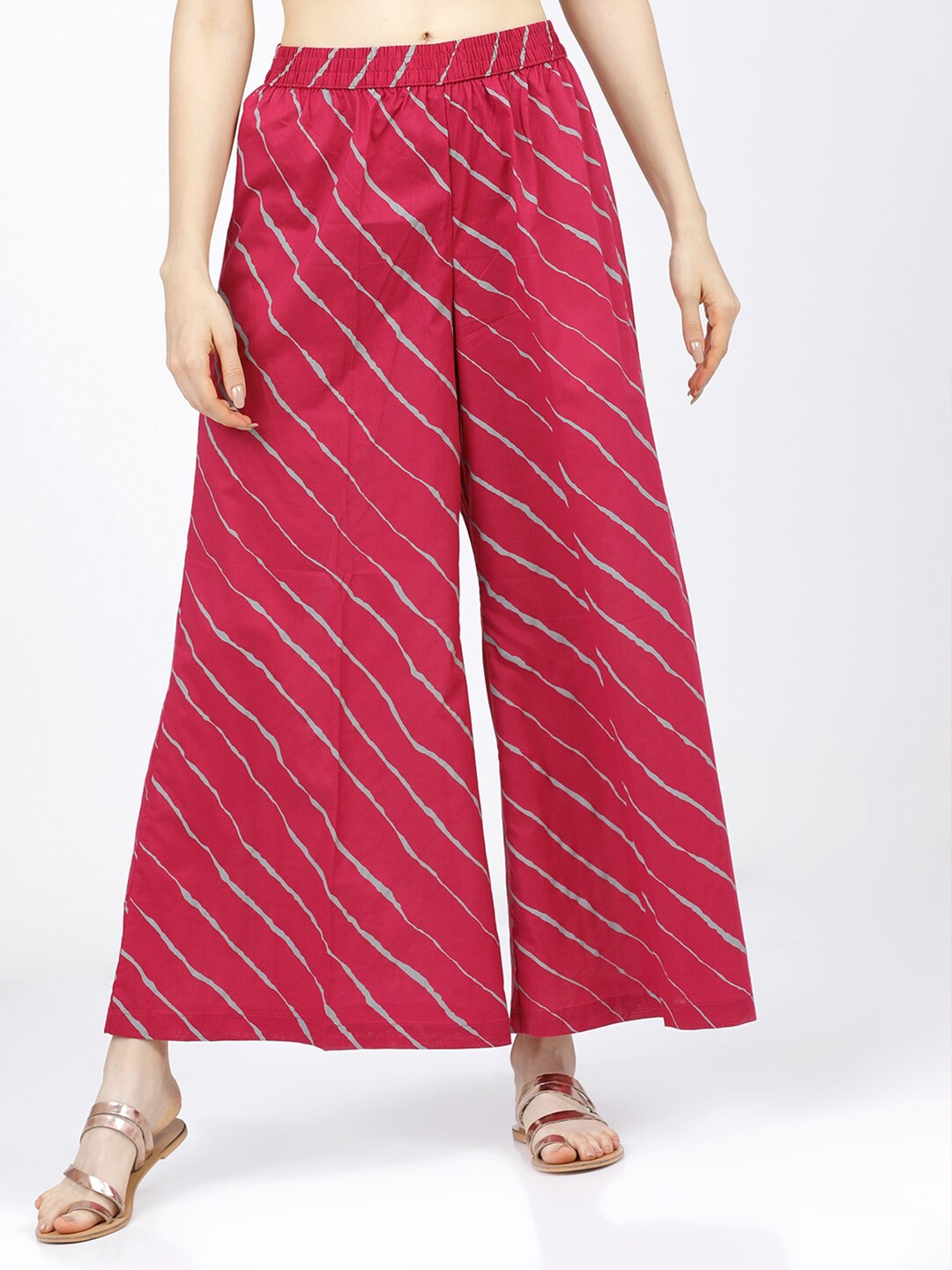 

Vishudh Women Pink & Grey Printed Ethnic Palazzos