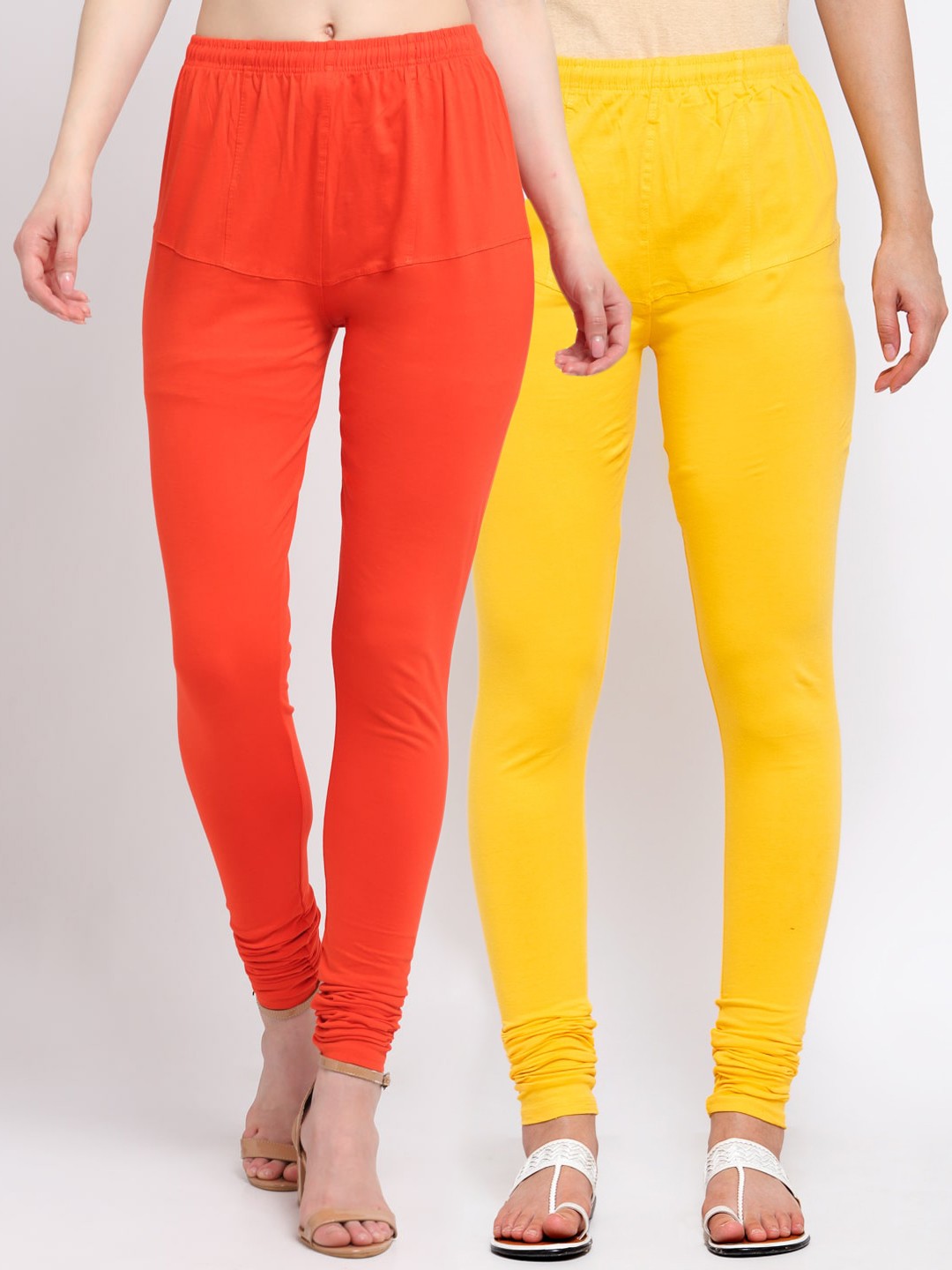 

KLOTTHE Women Pack Of 2 Solid Churidar-Length Cotton Leggings, Orange