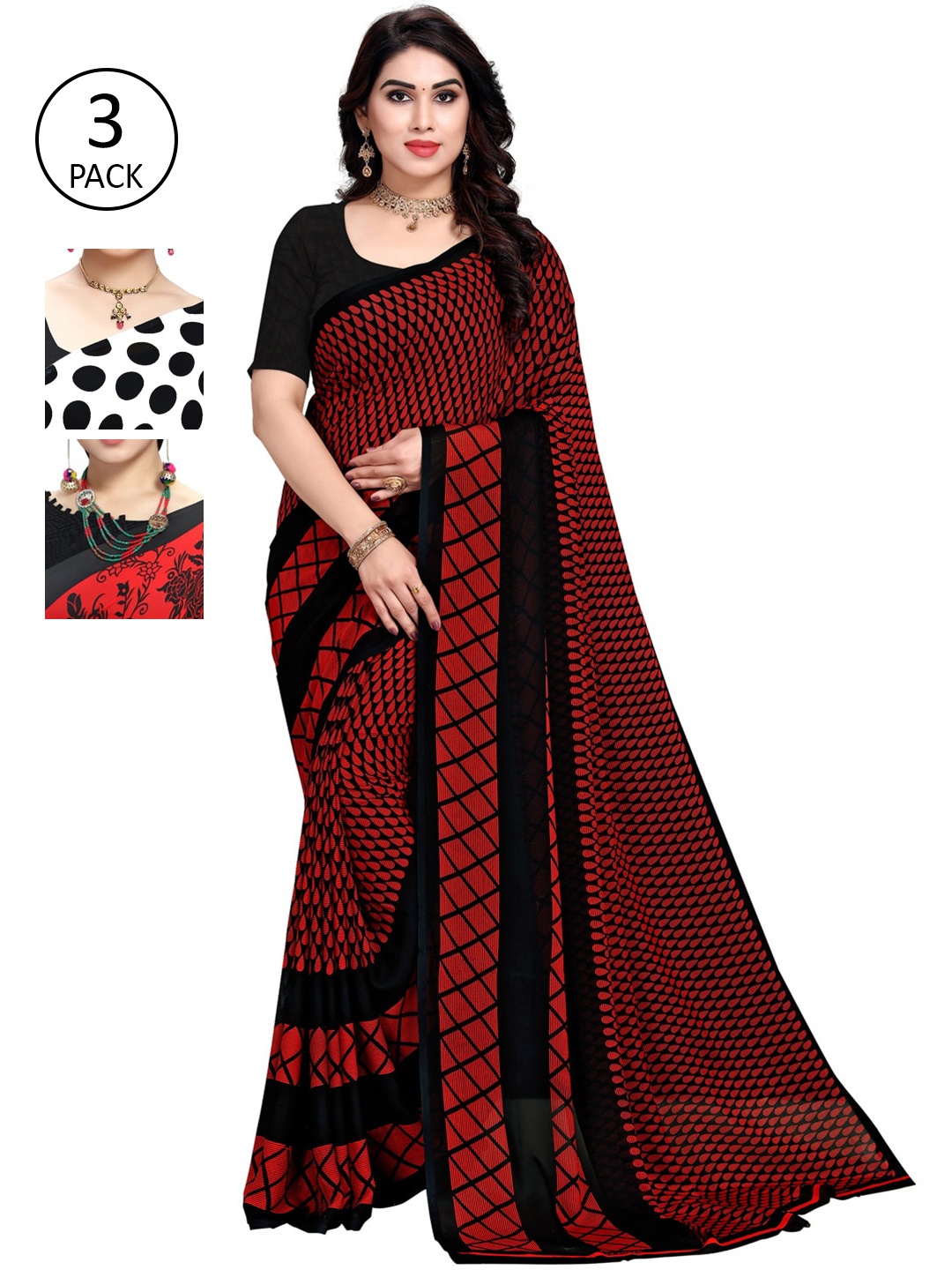 

KALINI Women Pack Of 3 Printed Sarees, White