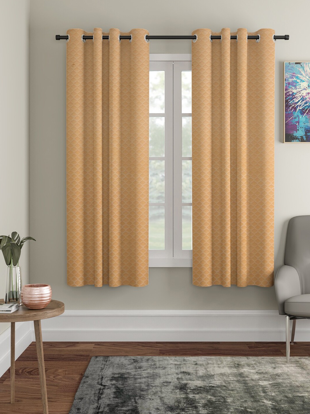 

HOSTA HOMES Cream-Coloured Set of 2 Geometric Window Curtains