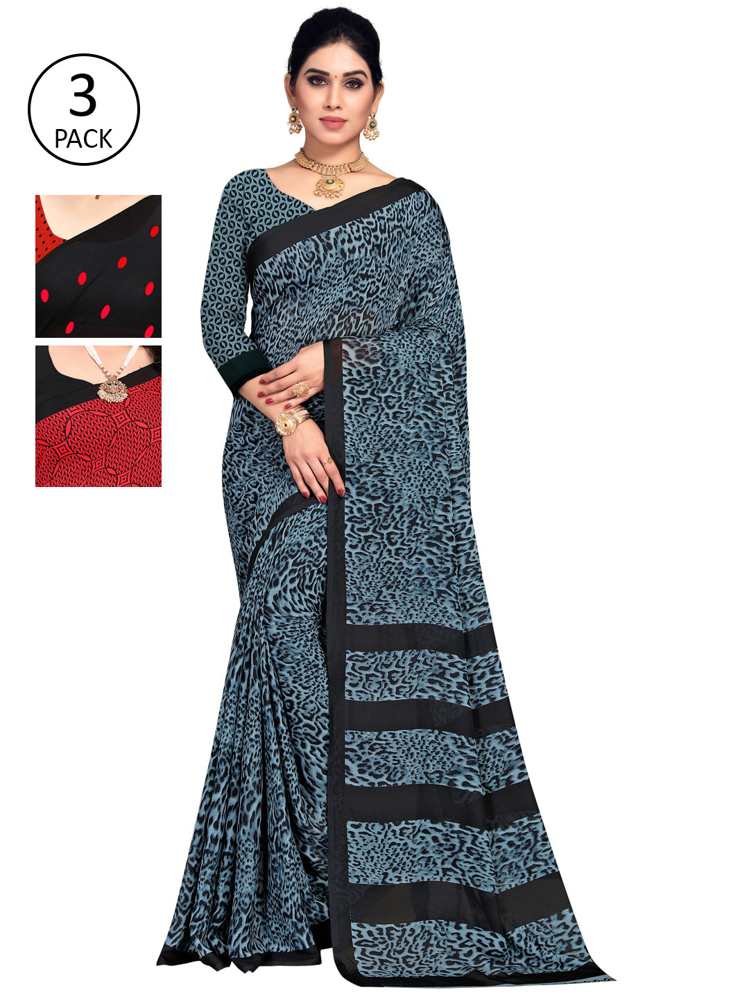 

KALINI Pack of 3 Printed Sarees, Multi