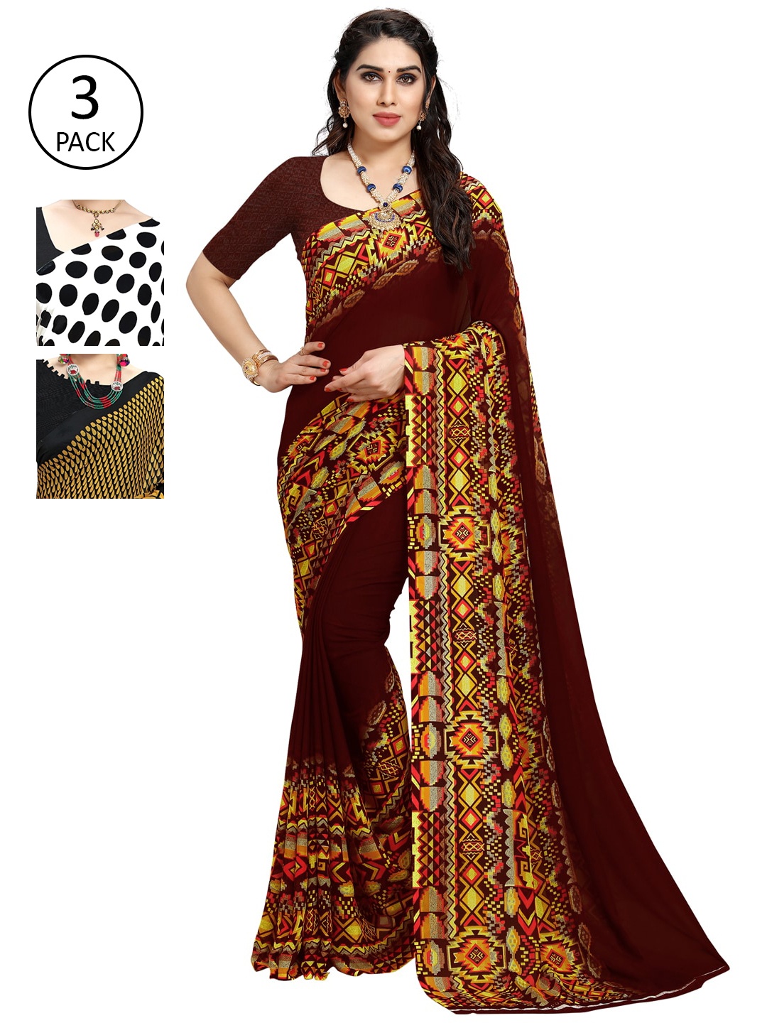 

KALINI Pack Of 3 Printed Saree, White