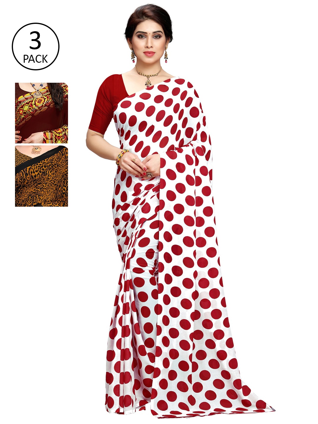 

KALINI Pack Of 3 Multicoloured Printed Sarees, Maroon