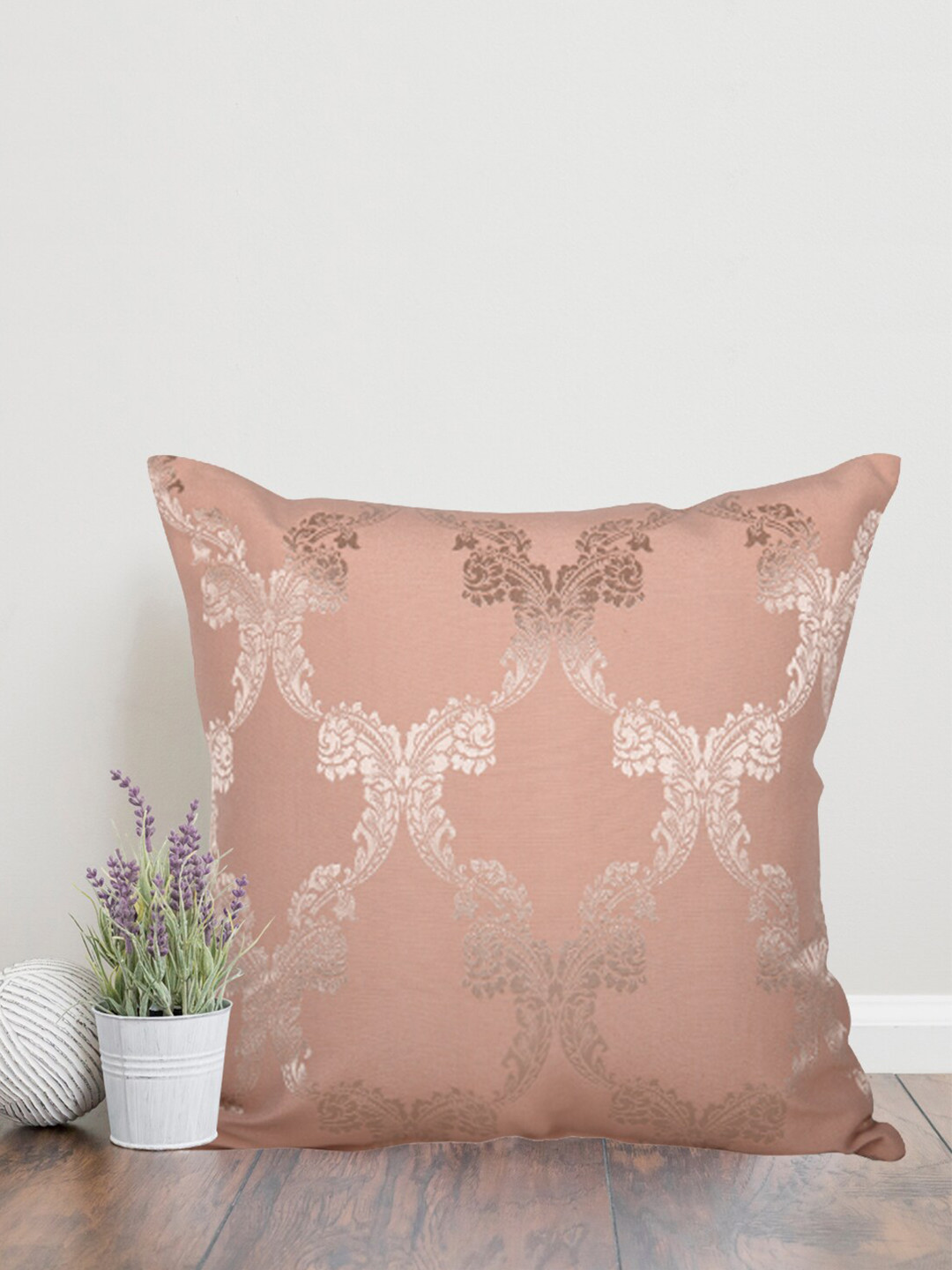 

Home Peach & Gold Toned Ethnic Motifs Cotton Square Cushion Cover