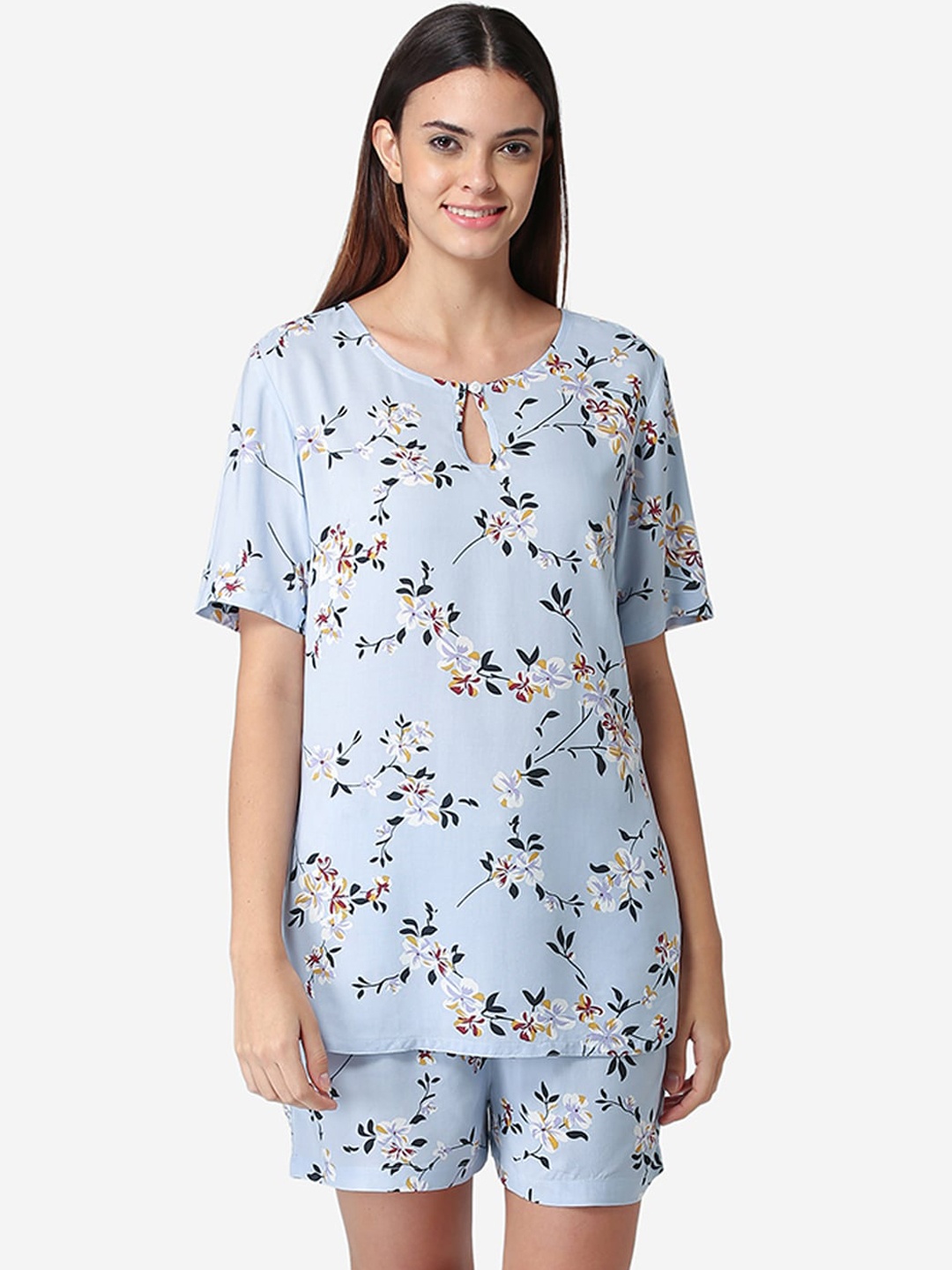 

Fluffalump Women Blue & White Printed Night suit