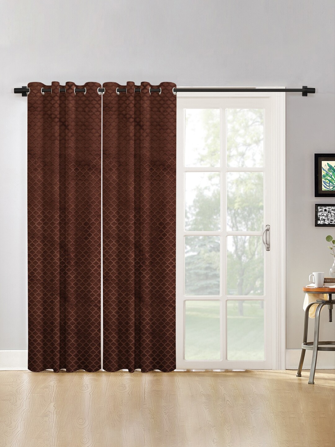 HOSTA HOMES Brown Set of 2 Geometric Long Door Curtains
