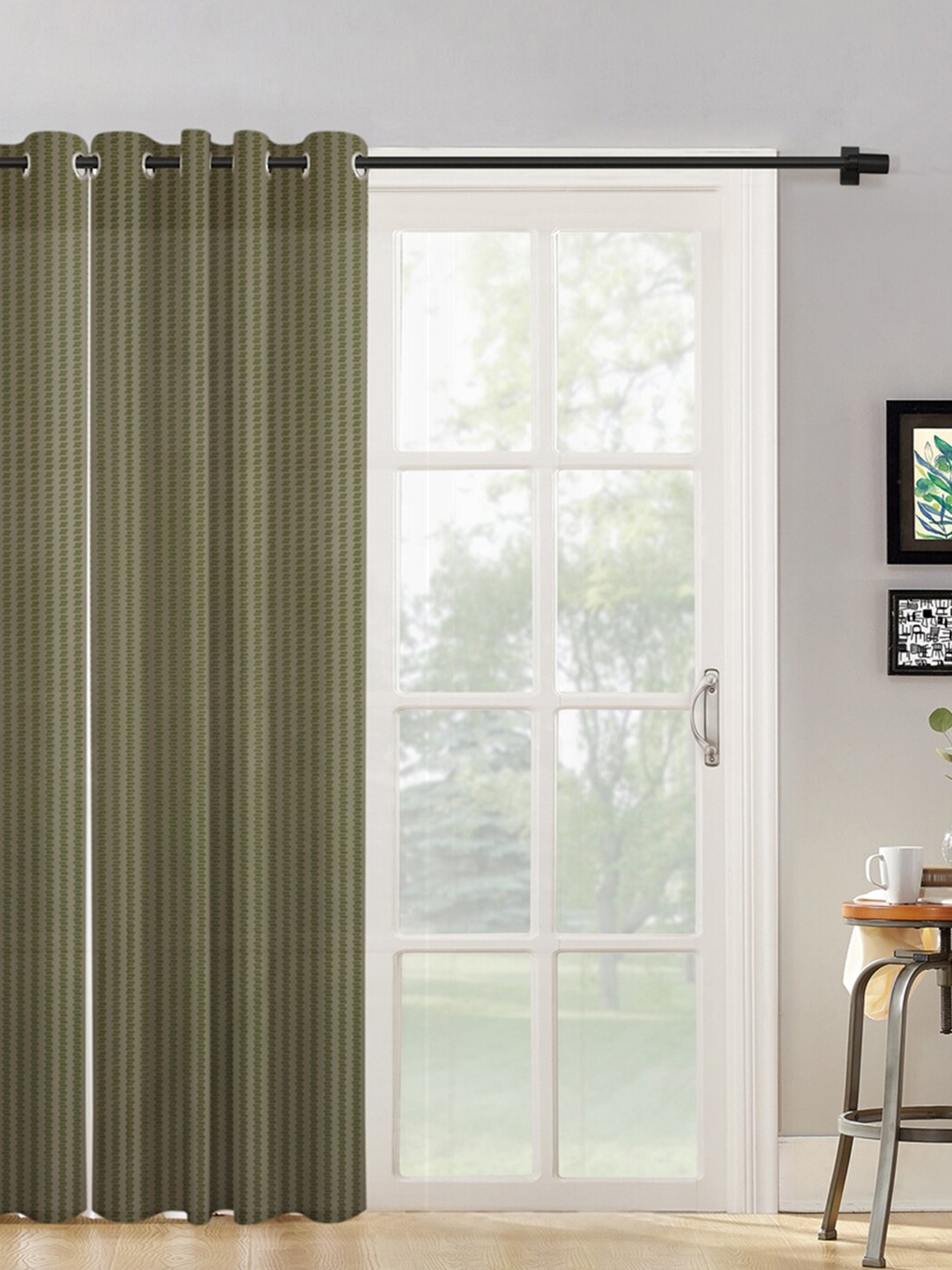 

HOSTA HOMES Green Striped Long Door Curtain