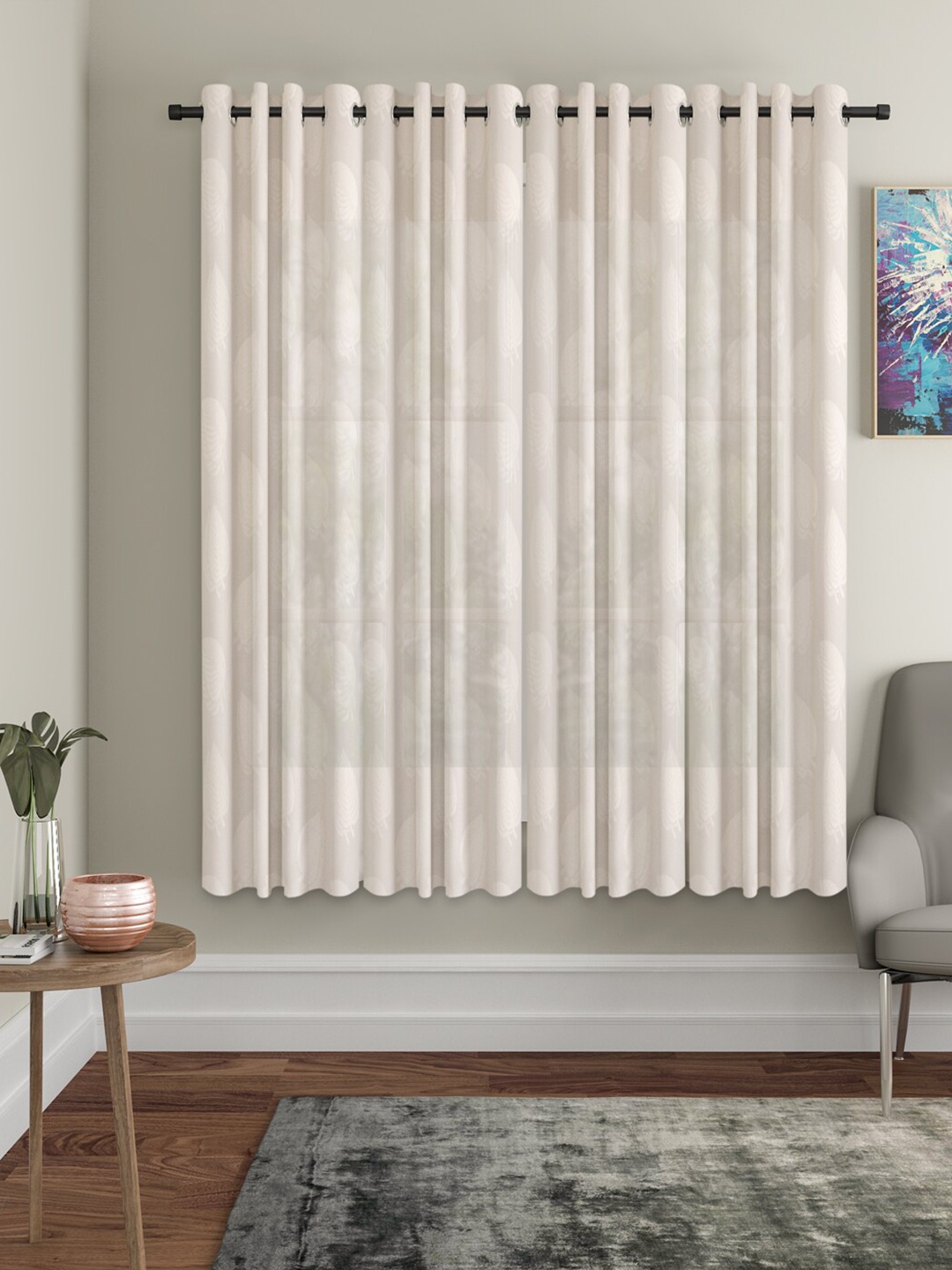 

HOSTA HOMES Cream-Coloured Set of 4 Floral Window Curtain