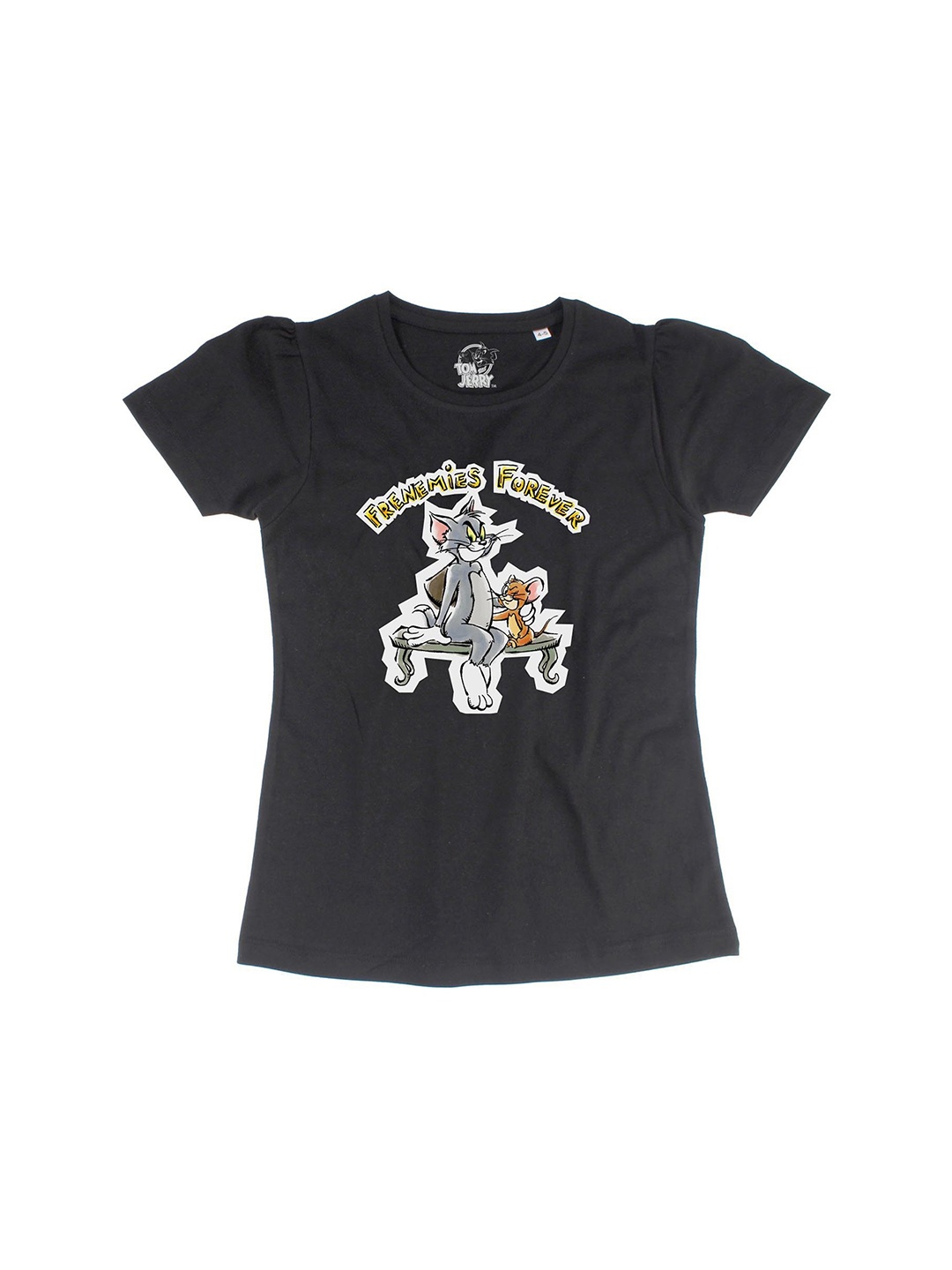 Tom & Jerry Black Printed Cotton Regular Top