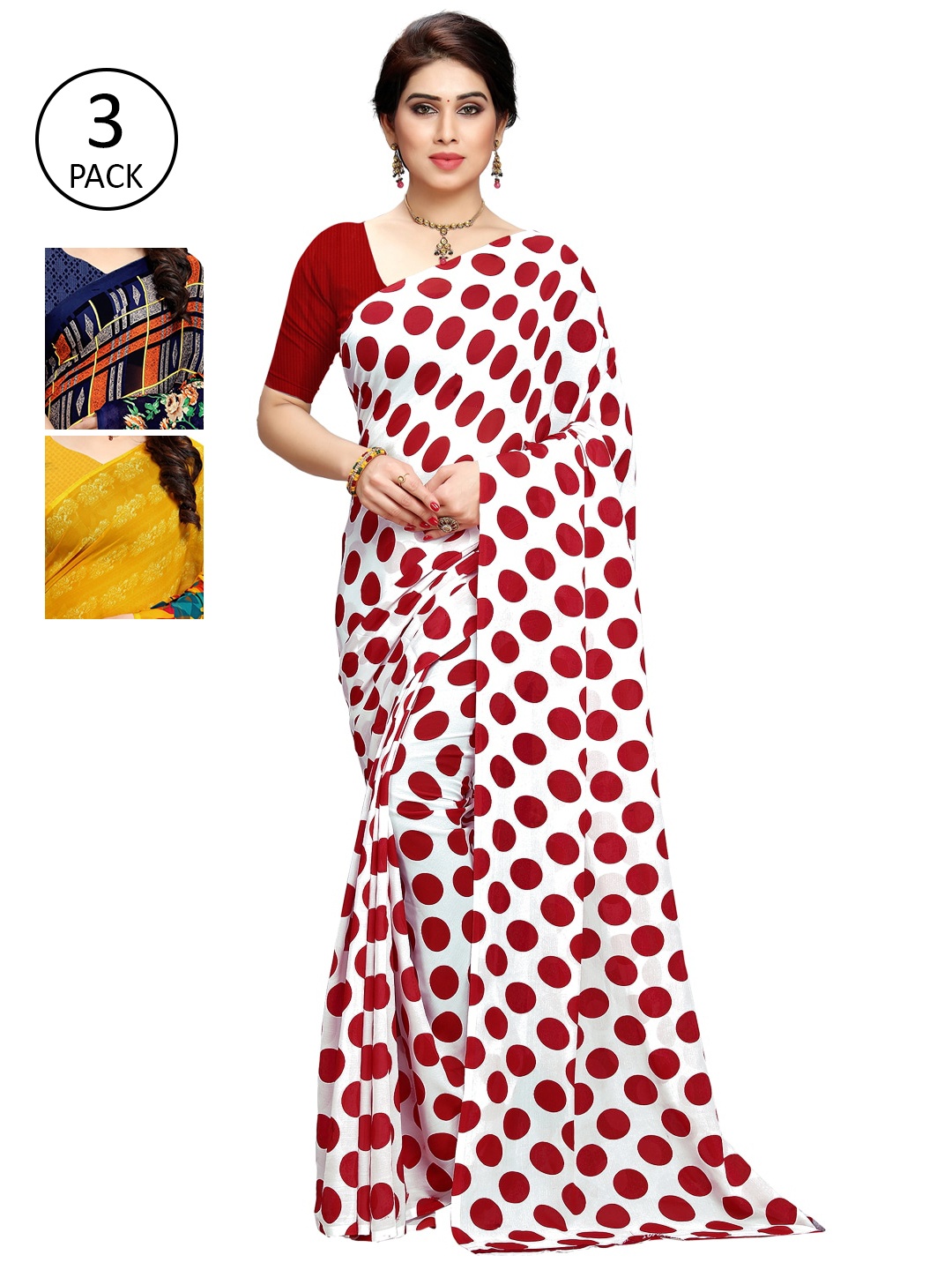 

KALINI Pack of 3 Poly Georgette Saree, Yellow
