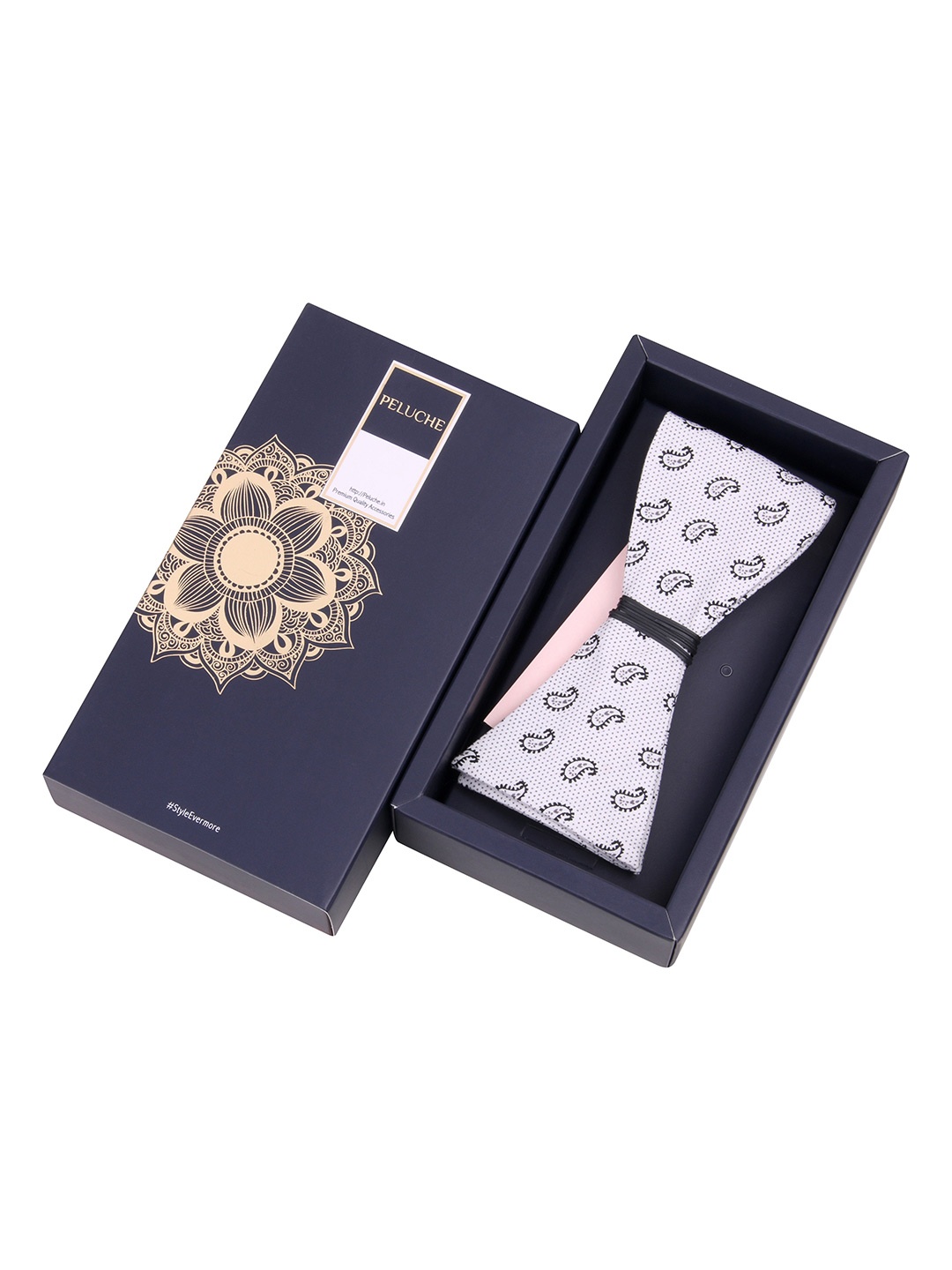 

PELUCHE Men White & Grey Printed Cotton Bow Tie