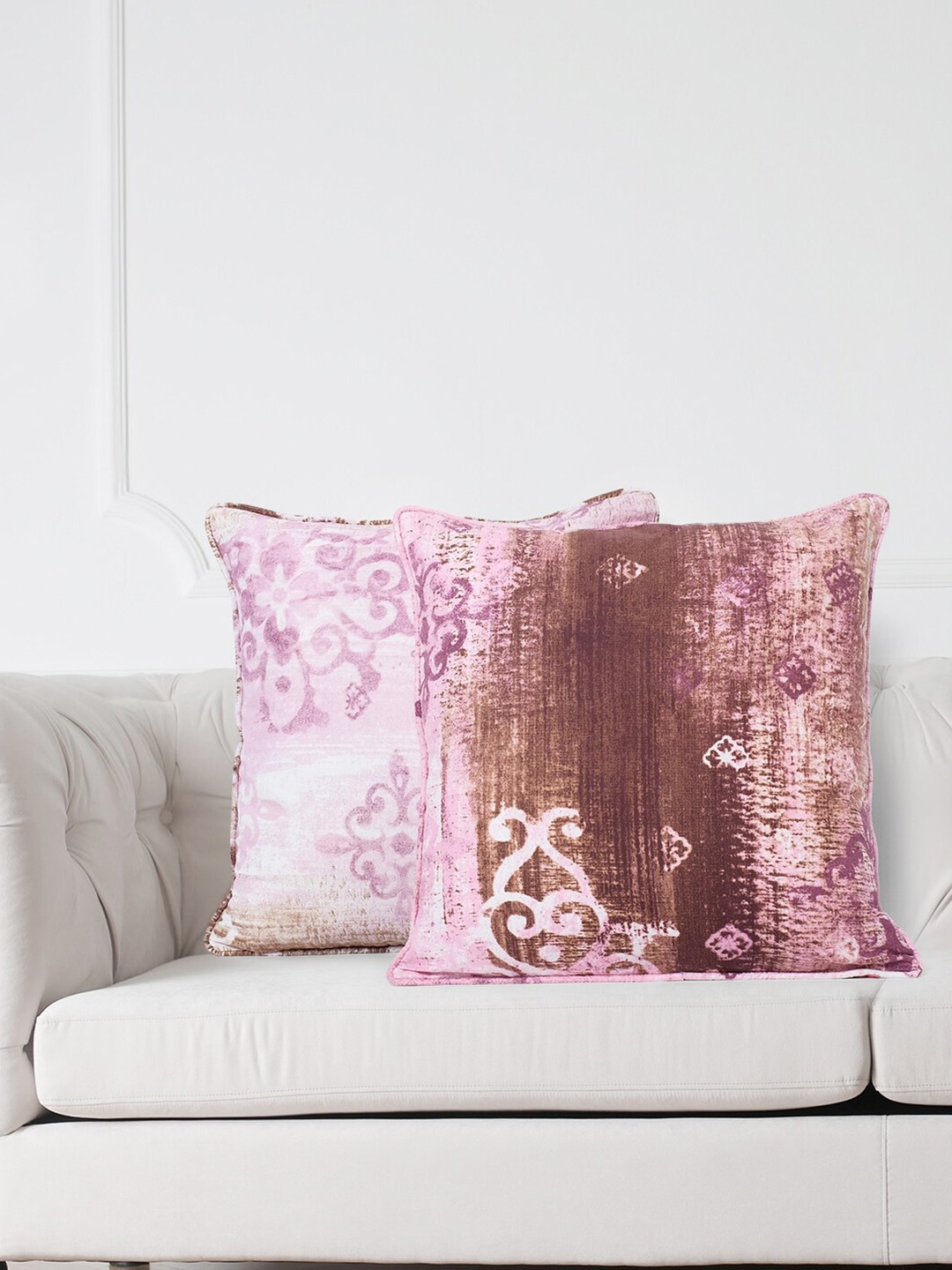 

SWAYAM White & Purple Set of 2 Ethnic Motifs Square Cushion Covers